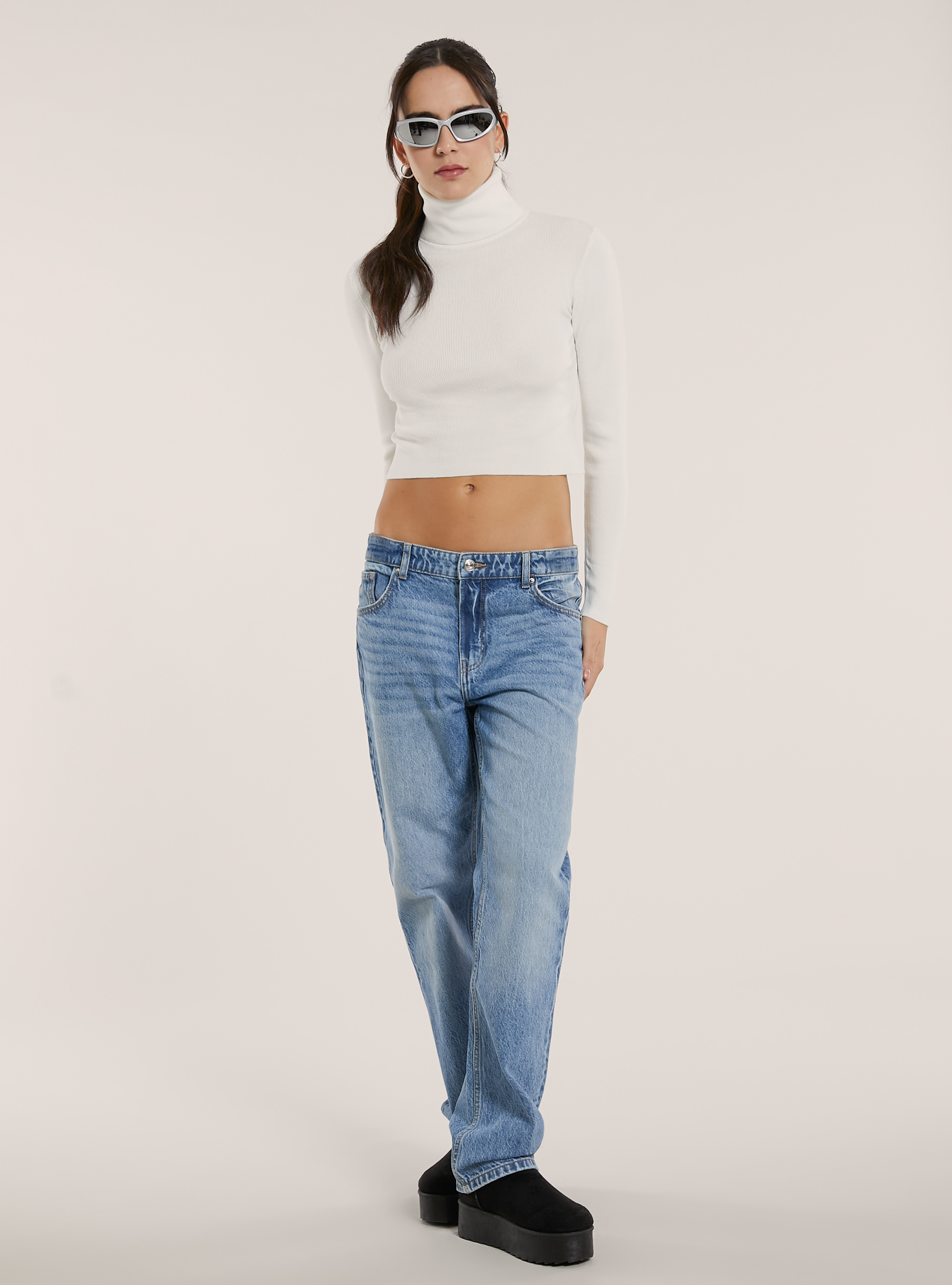 Cropped high-neck pullover, WH2 WHITE