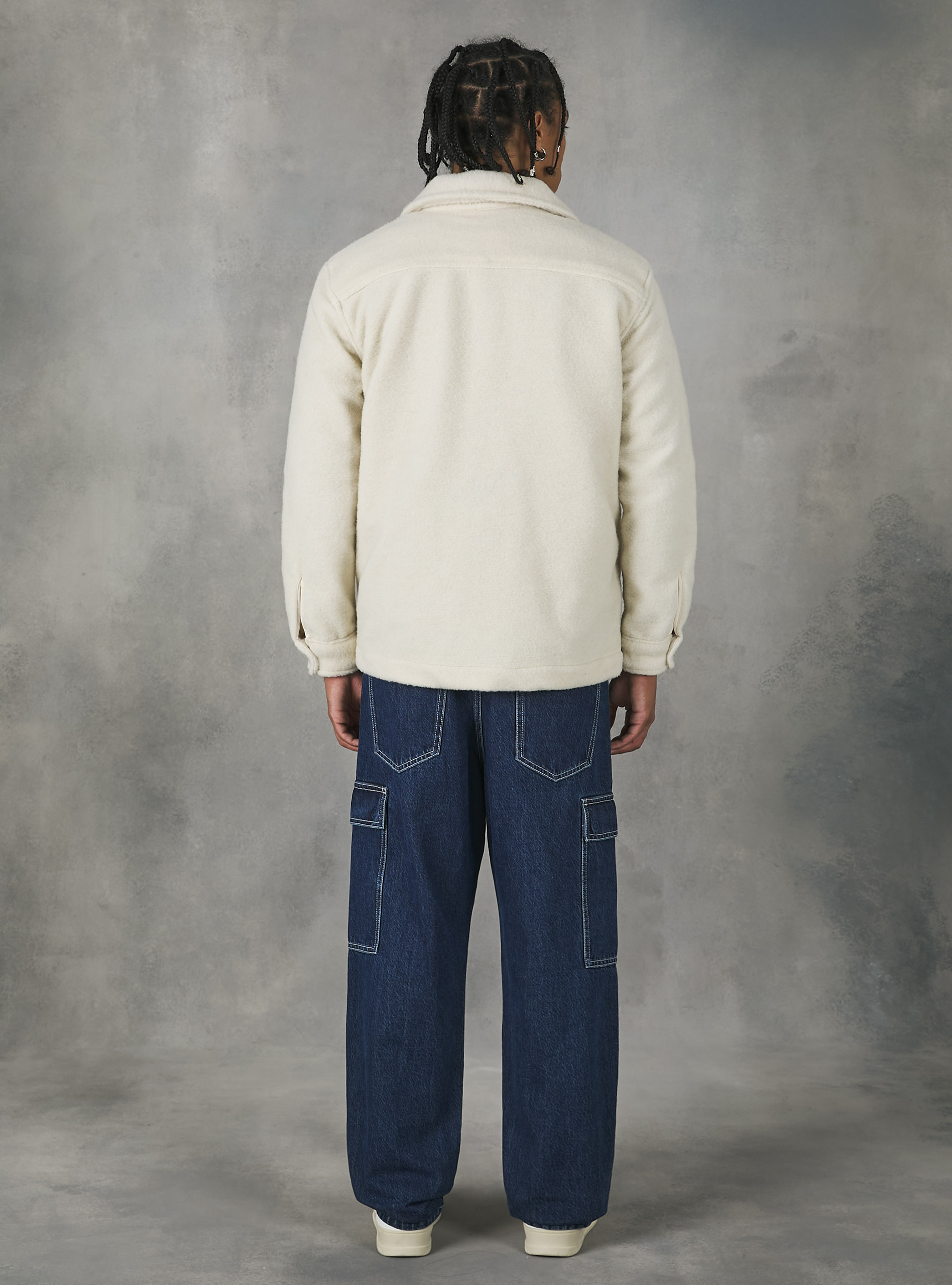 Giacca a camicia basica tinta unita, WH1 OFF WHITE