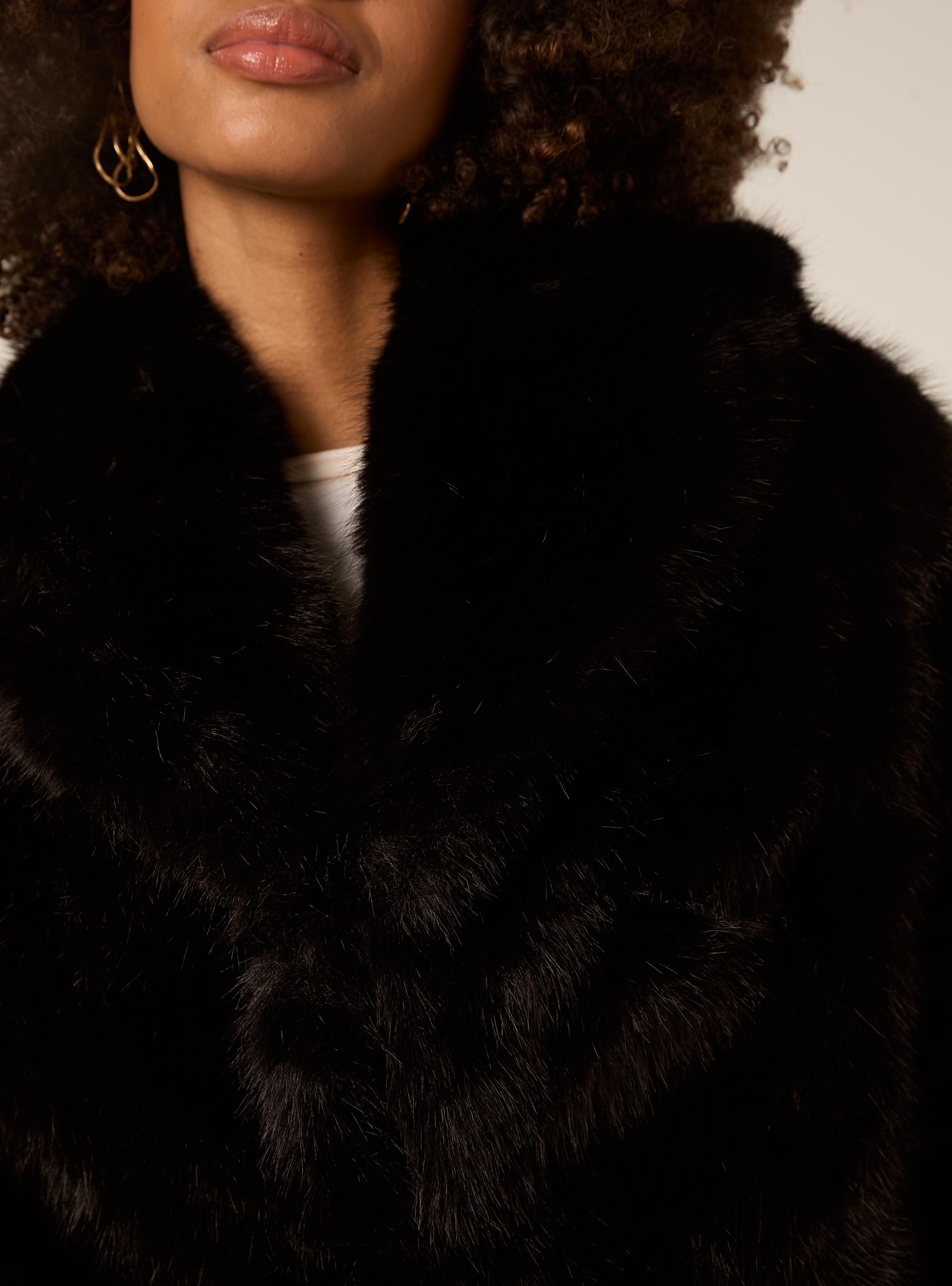 Pelliccia sintetica collo cappuccio, BK1 BLACK