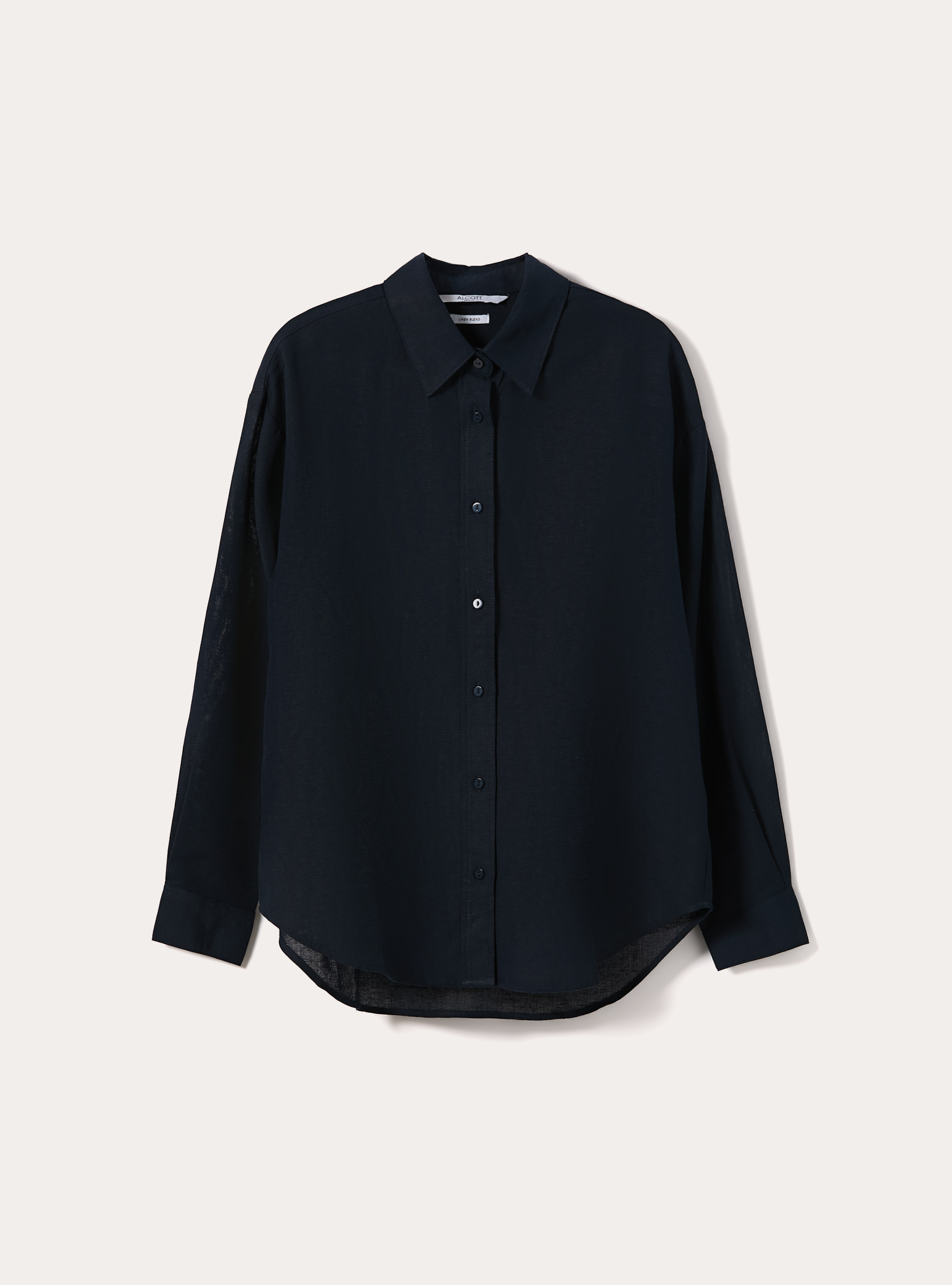 Camicia in misto lino tinta unita, NA1 NAVY DARK