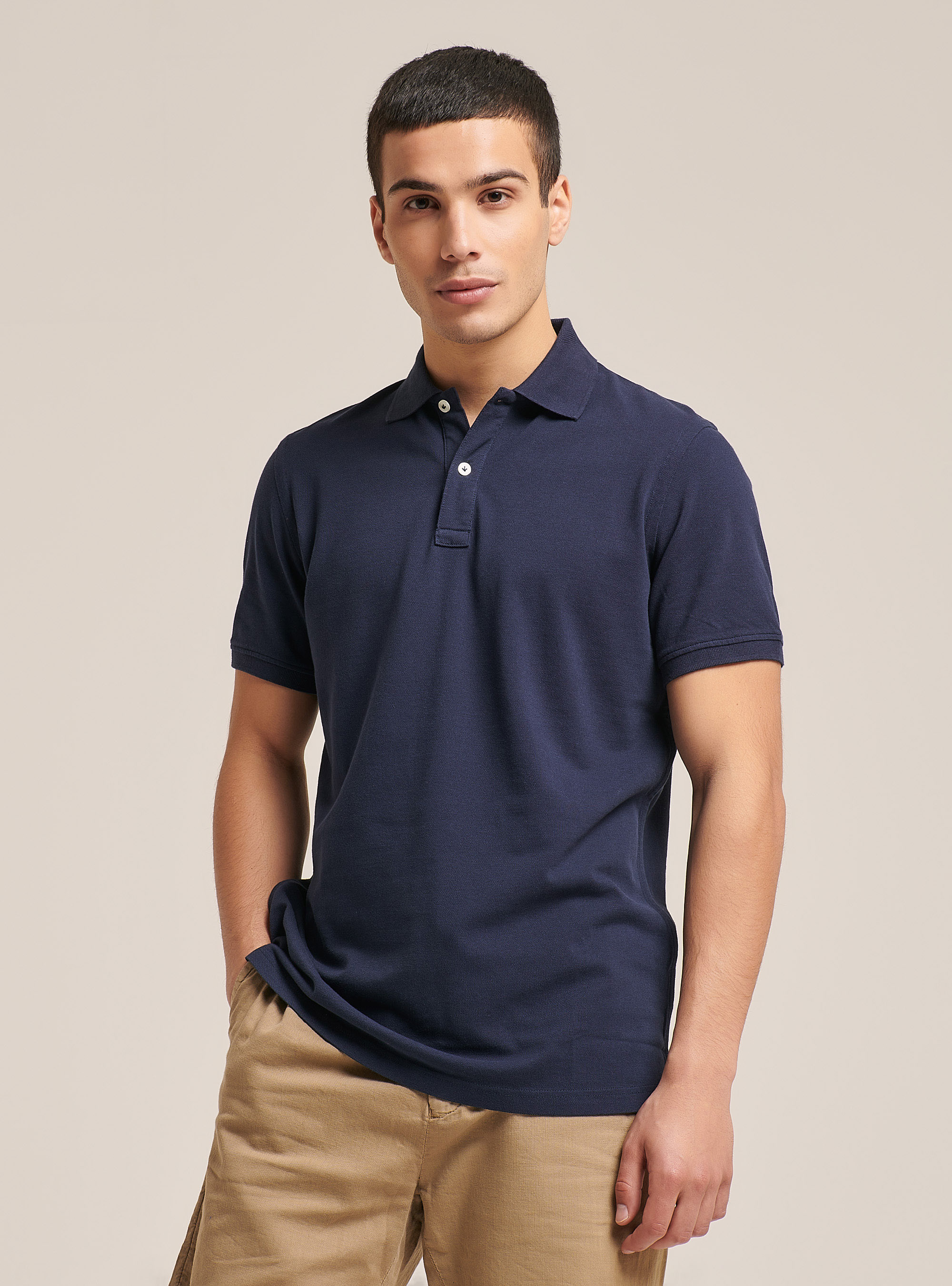 Polo basique en coton, C218 BLUE NAVY