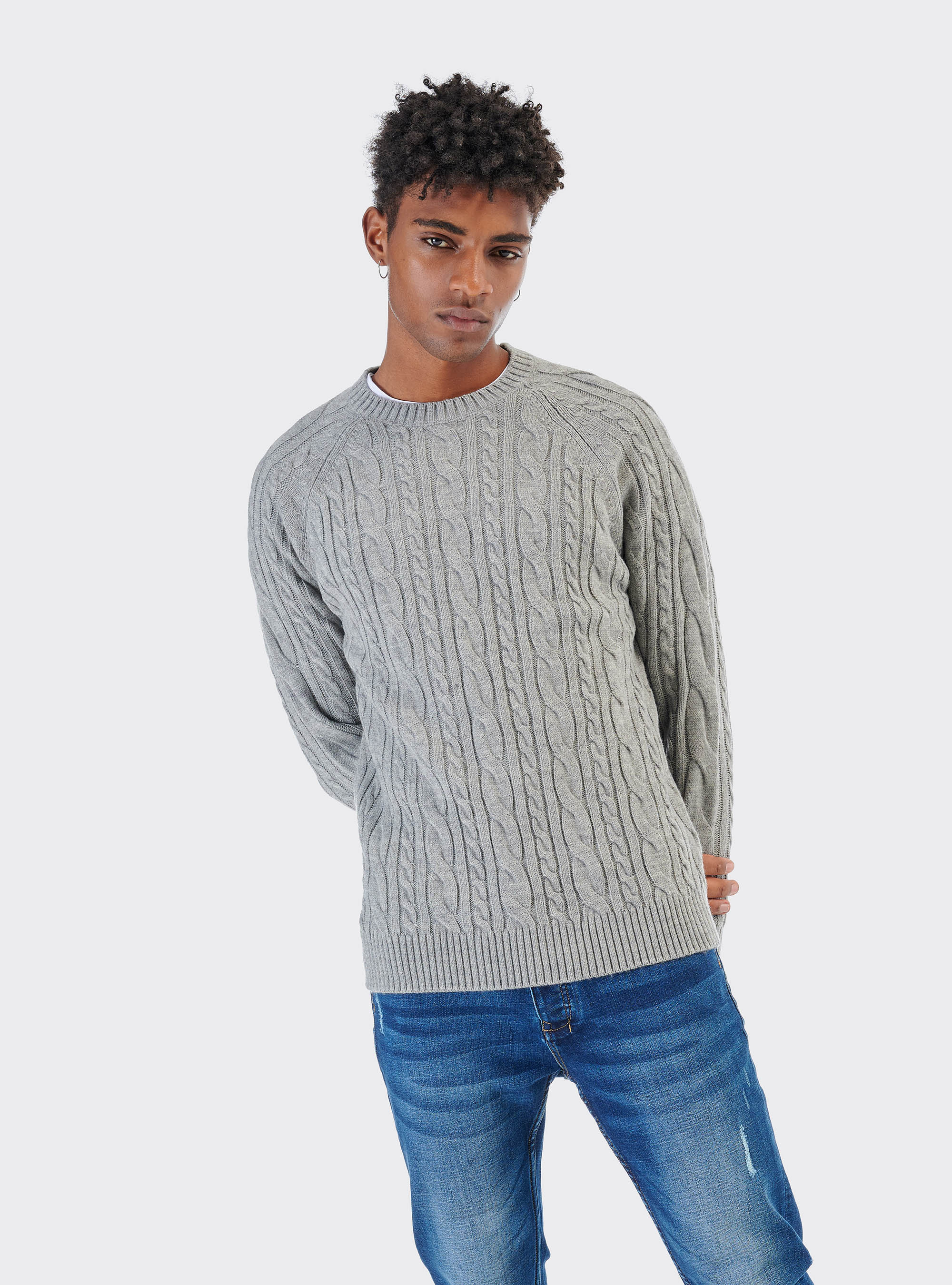 Pull torsad&eacute; en laine m&eacute;lang&eacute;e, C146 GREY MEL