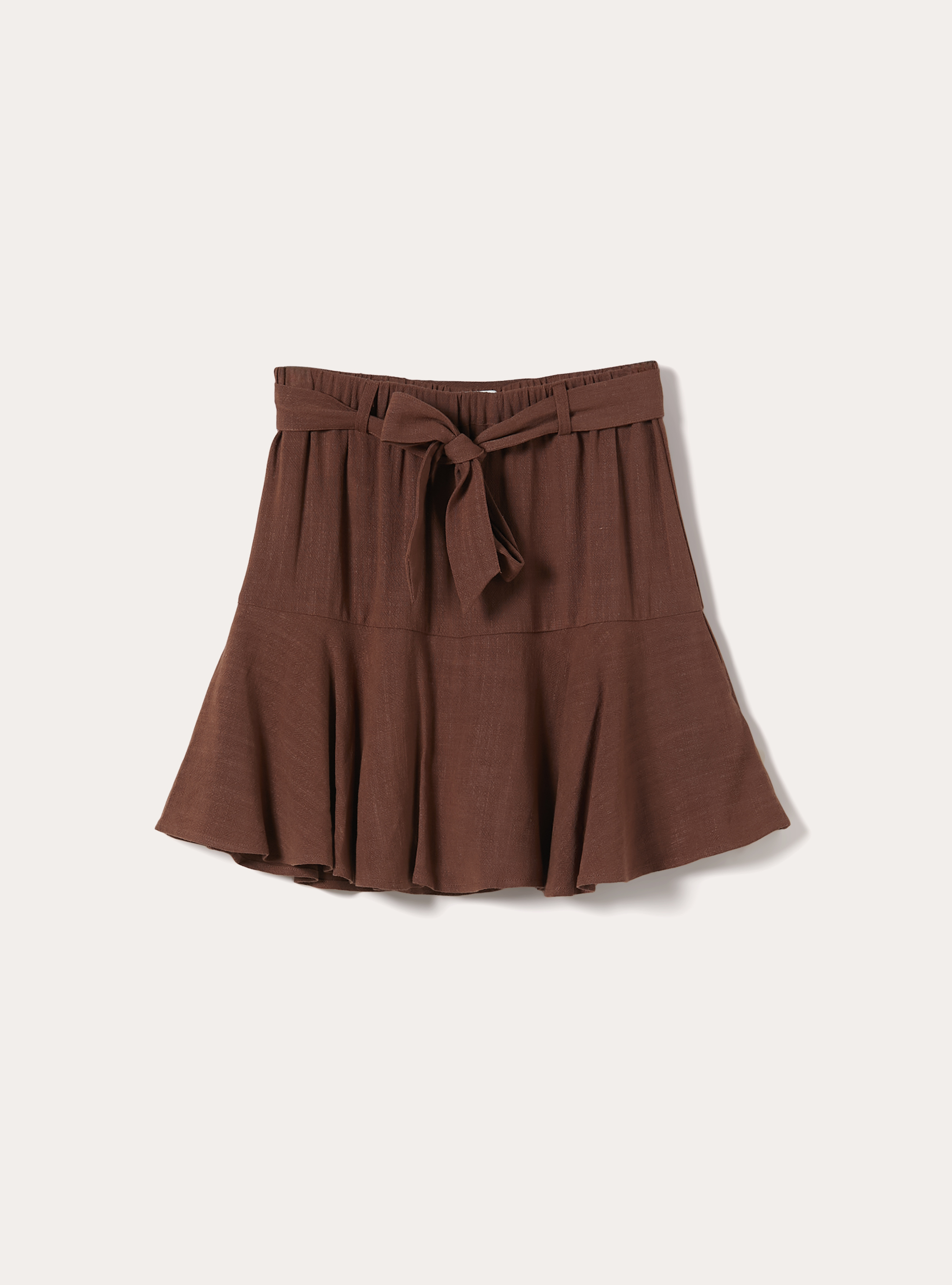 Skort con cinturino in misto lino, BR3 BROWN LIGHT