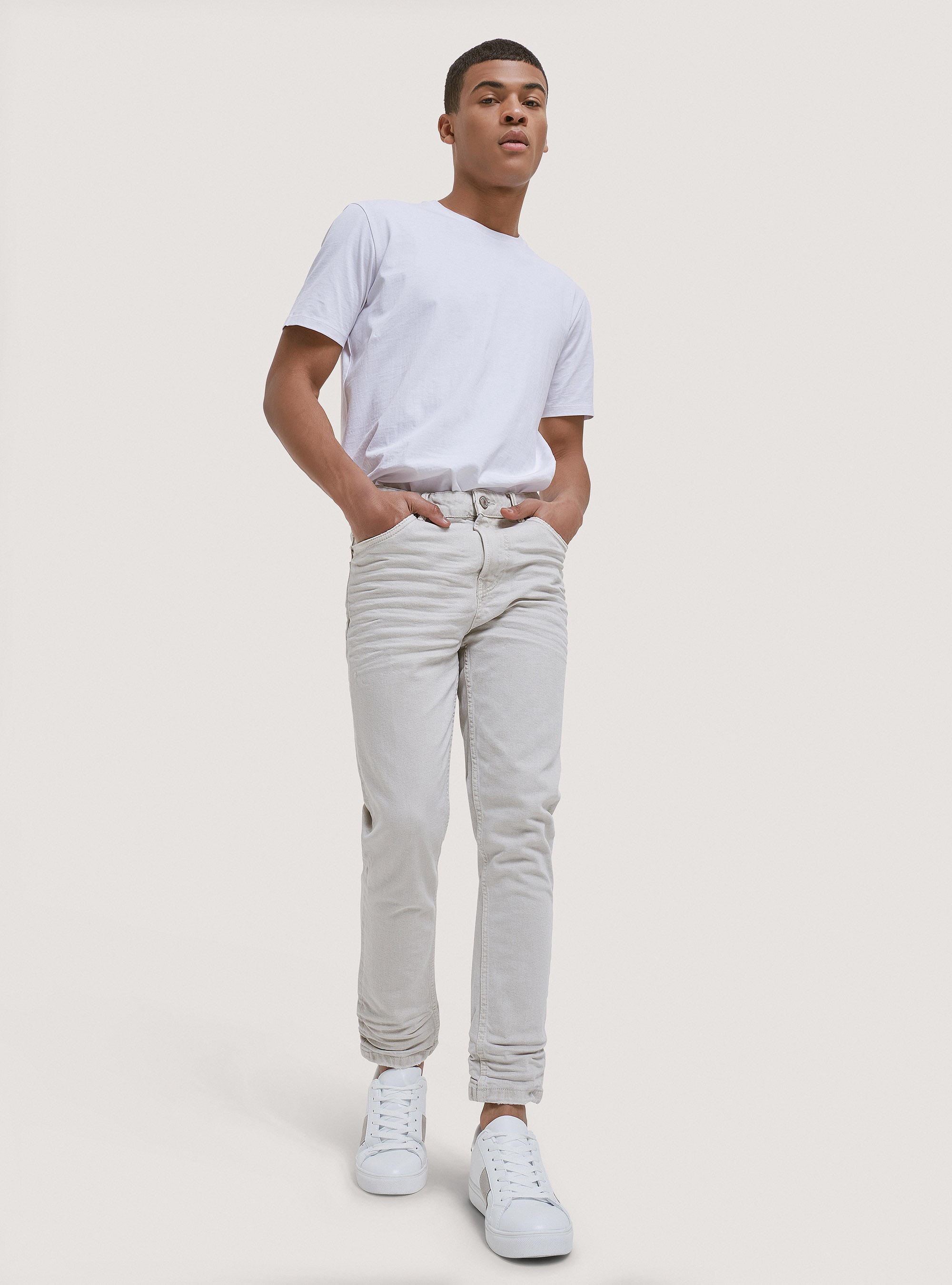 Pantaloni twill stretch in cotone, SABBIA