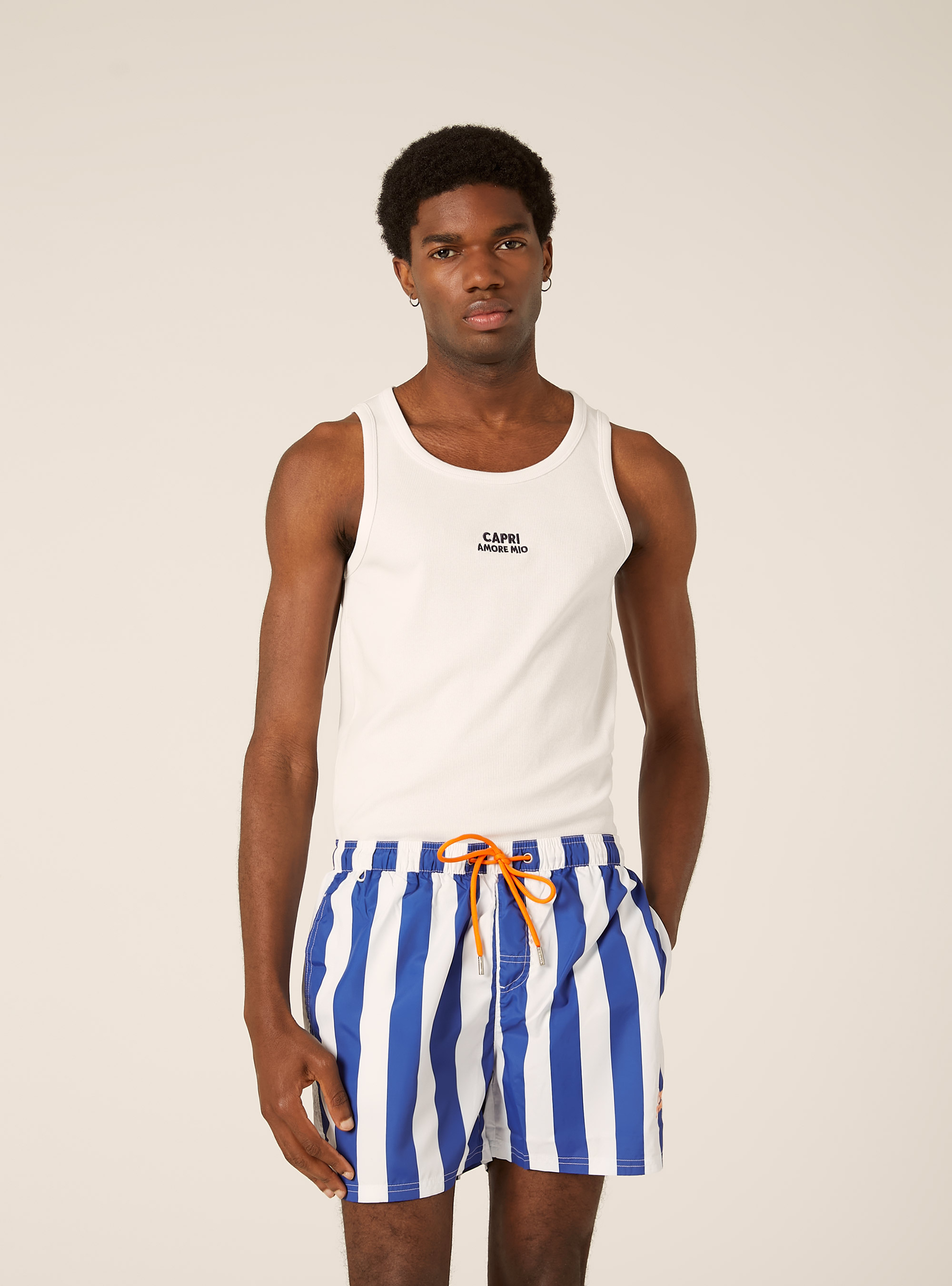 Costume stampa righe ricamo capri je t'aime, NA1 NAVY DARK