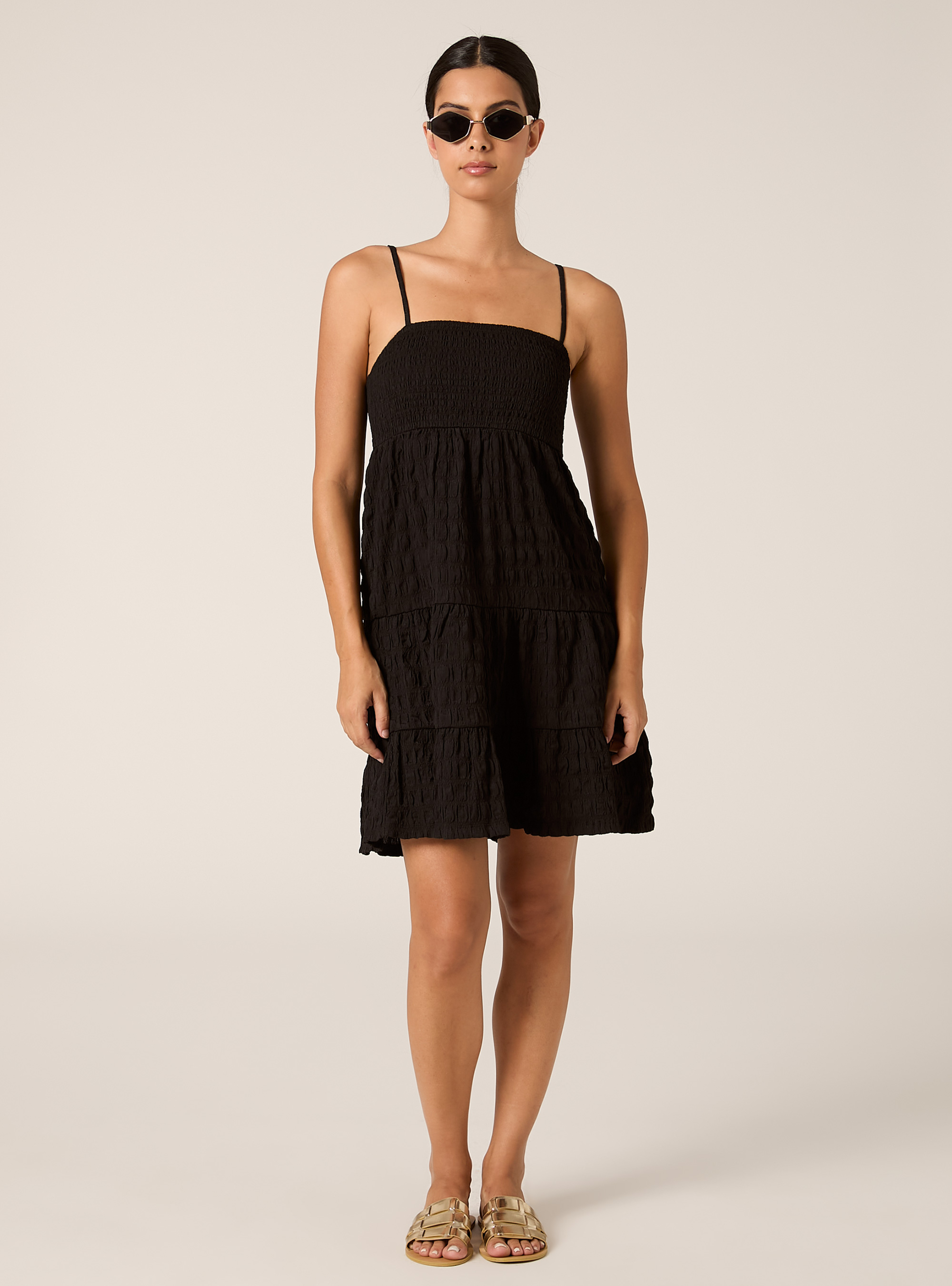 Crepe dress with adjustable straps, BK1 BLACK