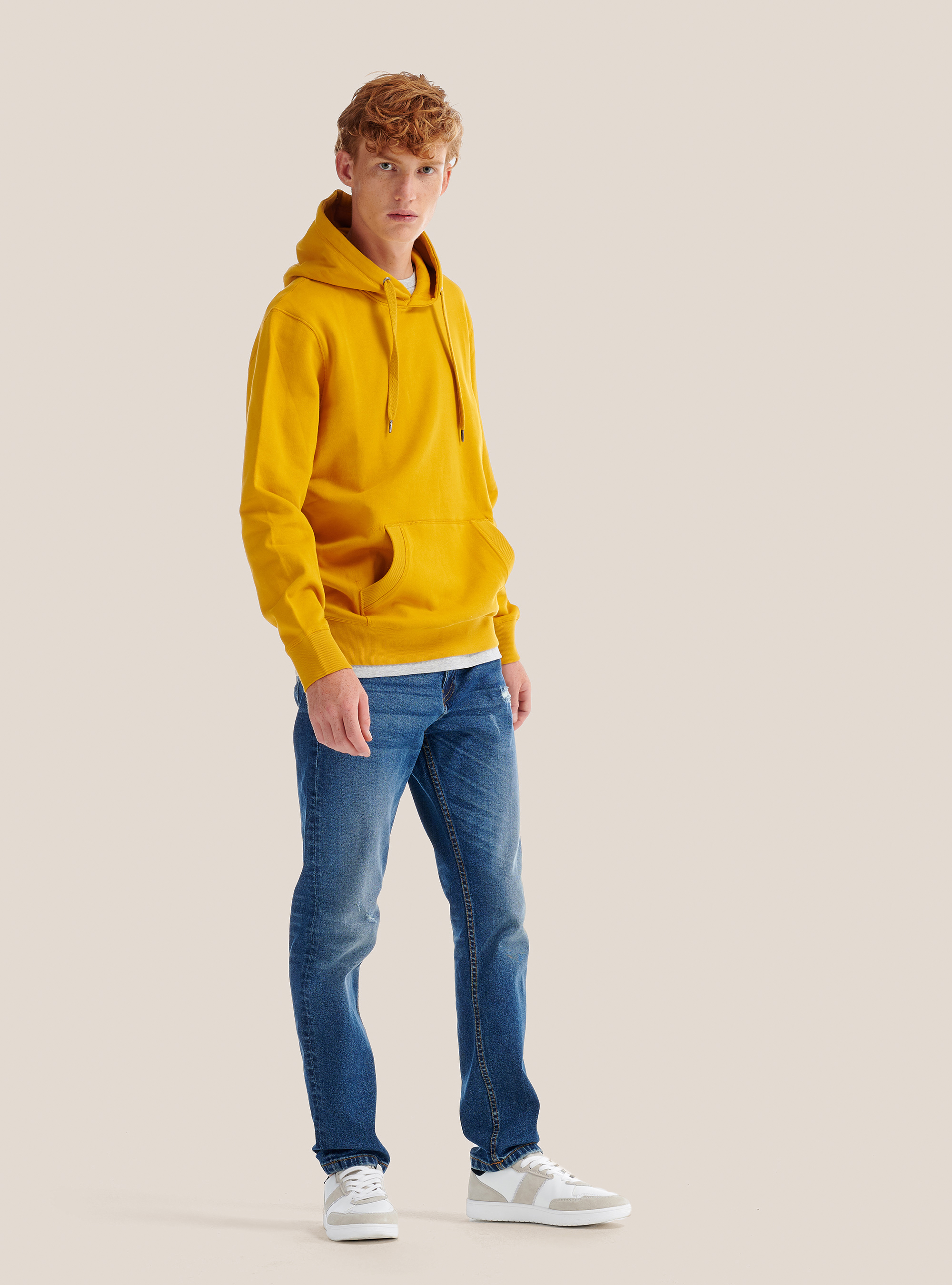 Felpa basic con cappuccio, SENAPE