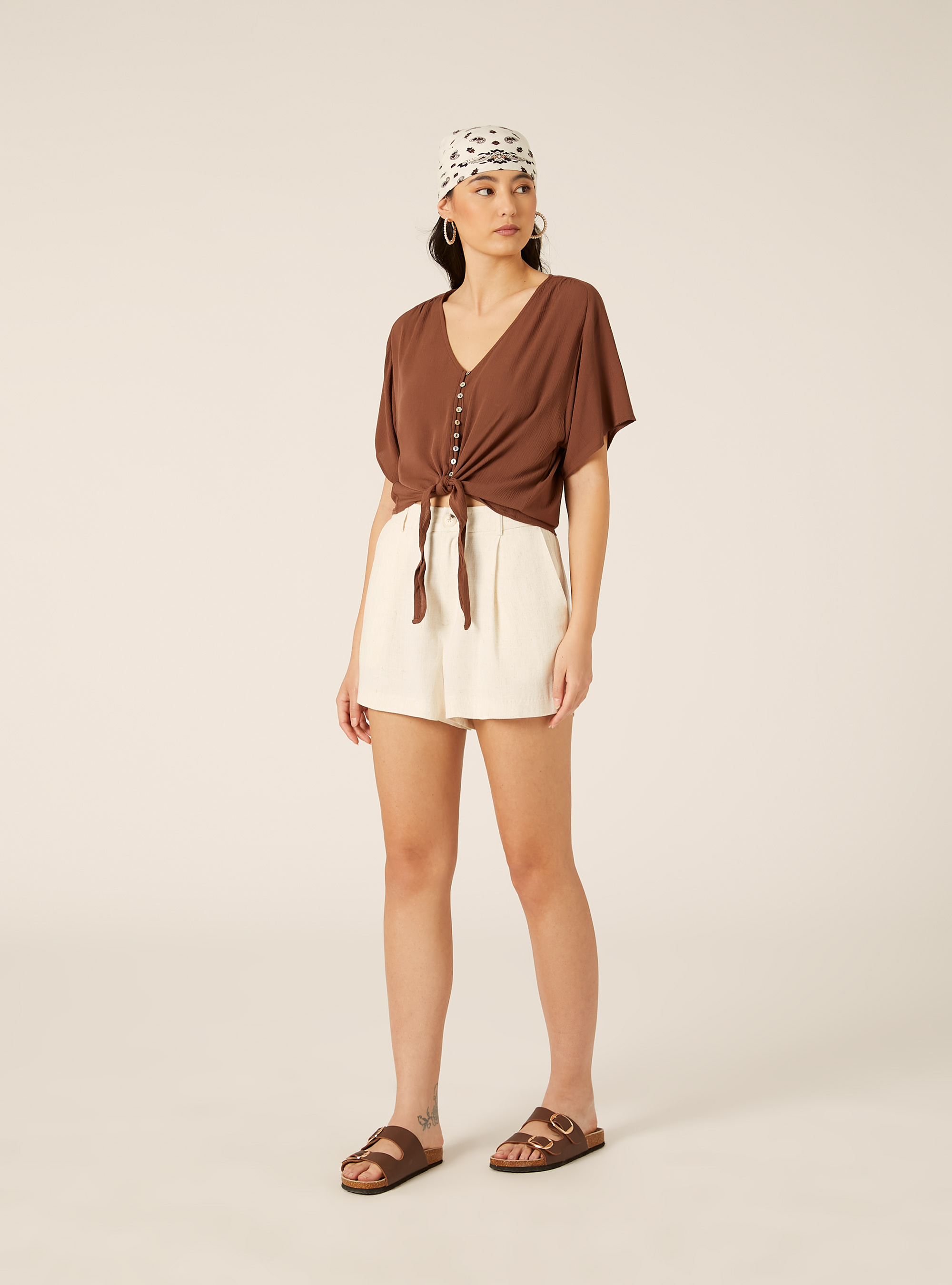 Camicia con nodo in crepe, BR2 BROWN MEDIUM