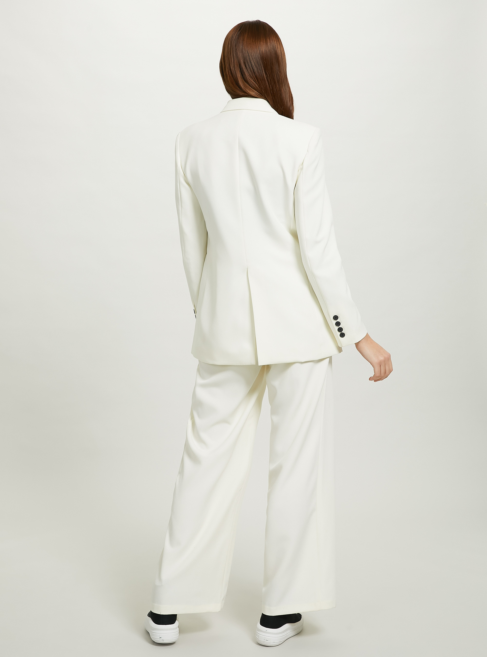 Wide leg trousers with pleats, WH1 OFF WHITE