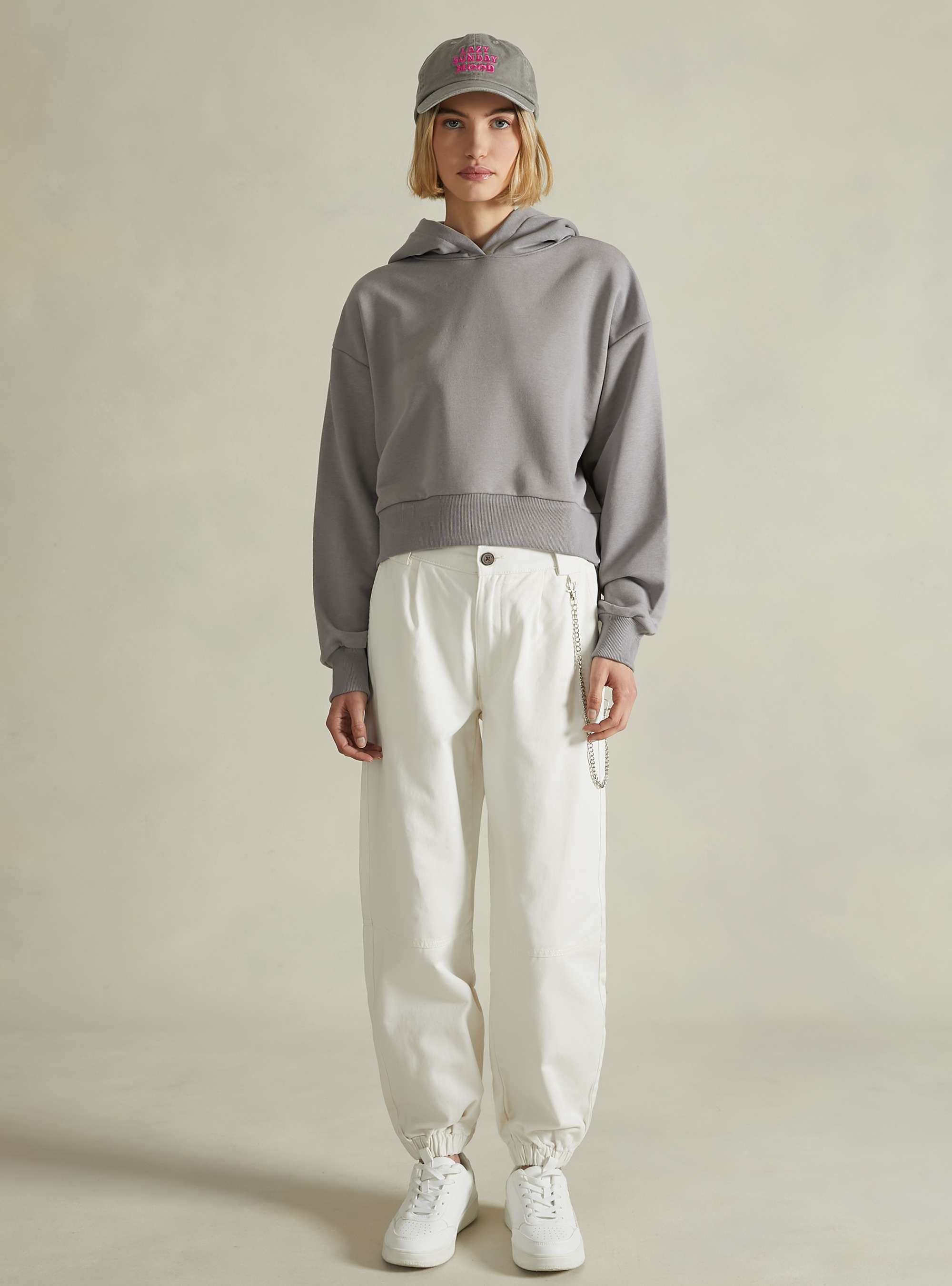 Boxy fit hooded sweatshirt, GY2 GREY MEDIUM