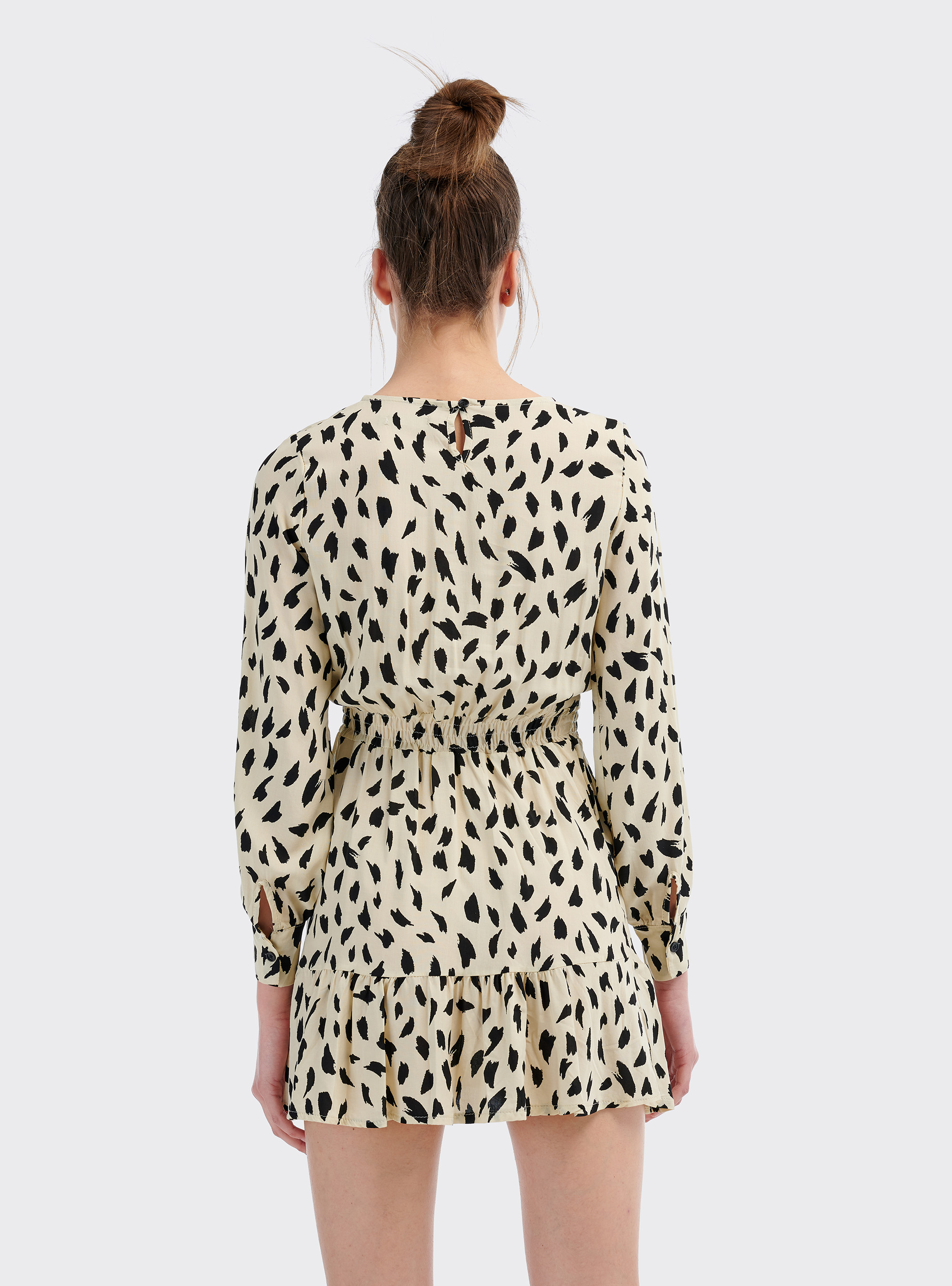 Vestito maniche a sbuffo stampa animalier, ANIMALIER