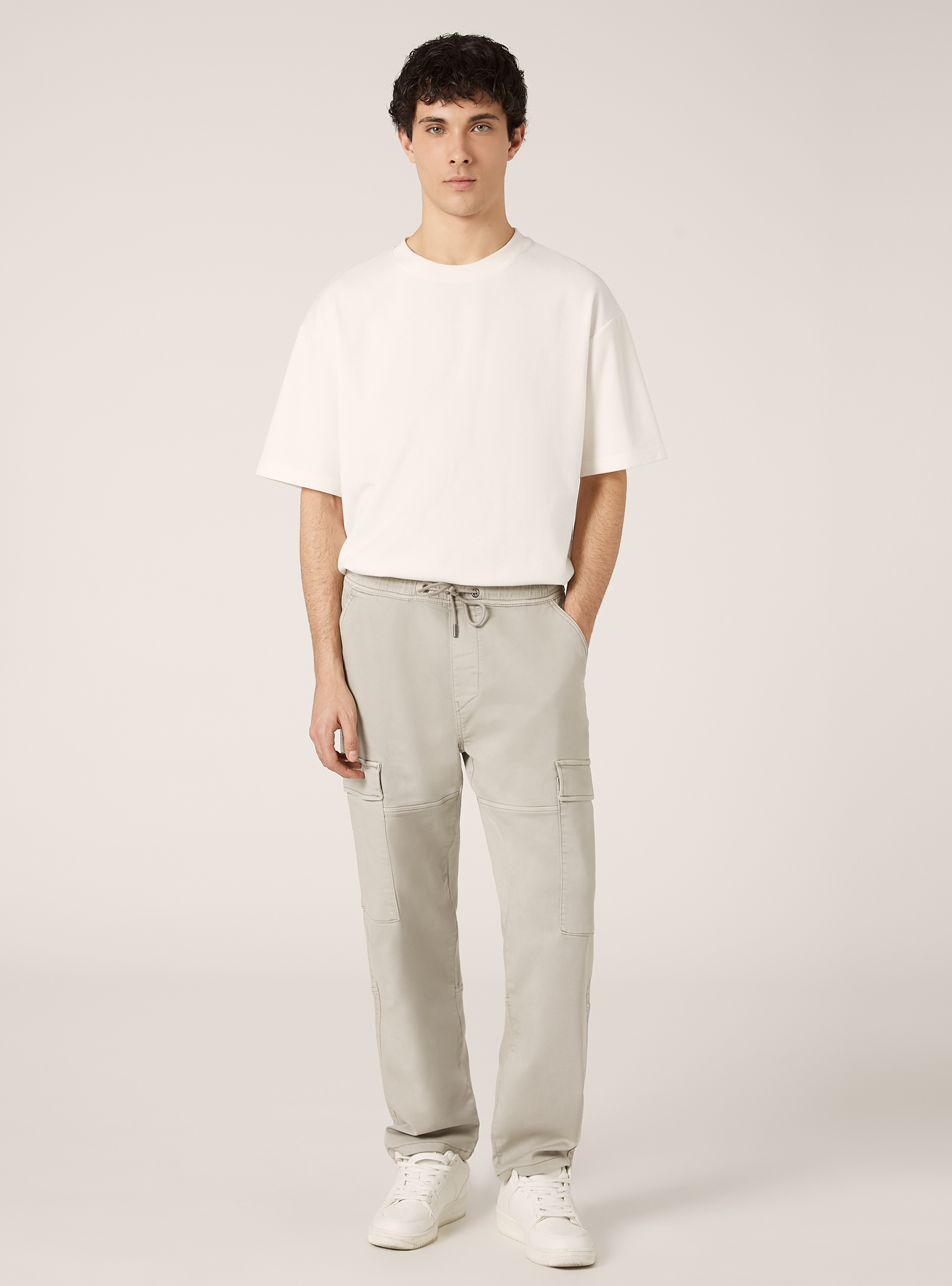 Cargo trousers with elasticated waist, GY3 GREY LIGHT
