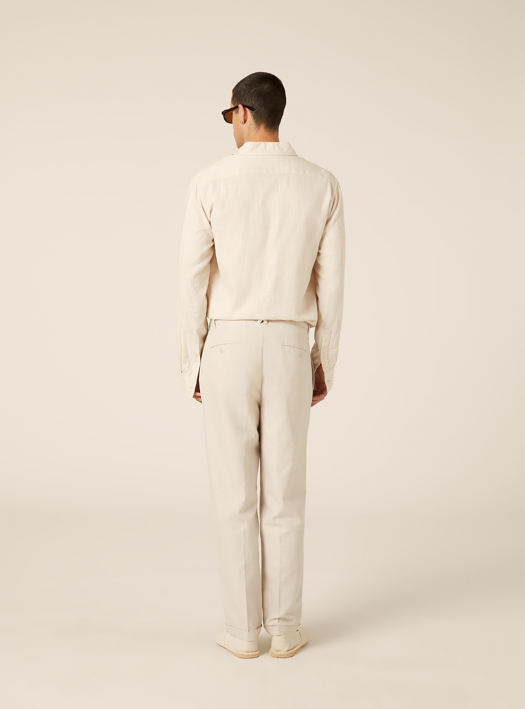 Pantal&oacute;n Sastrero Ligero de Mezcla de Lino, MBG2 BEIGE MEL MED
