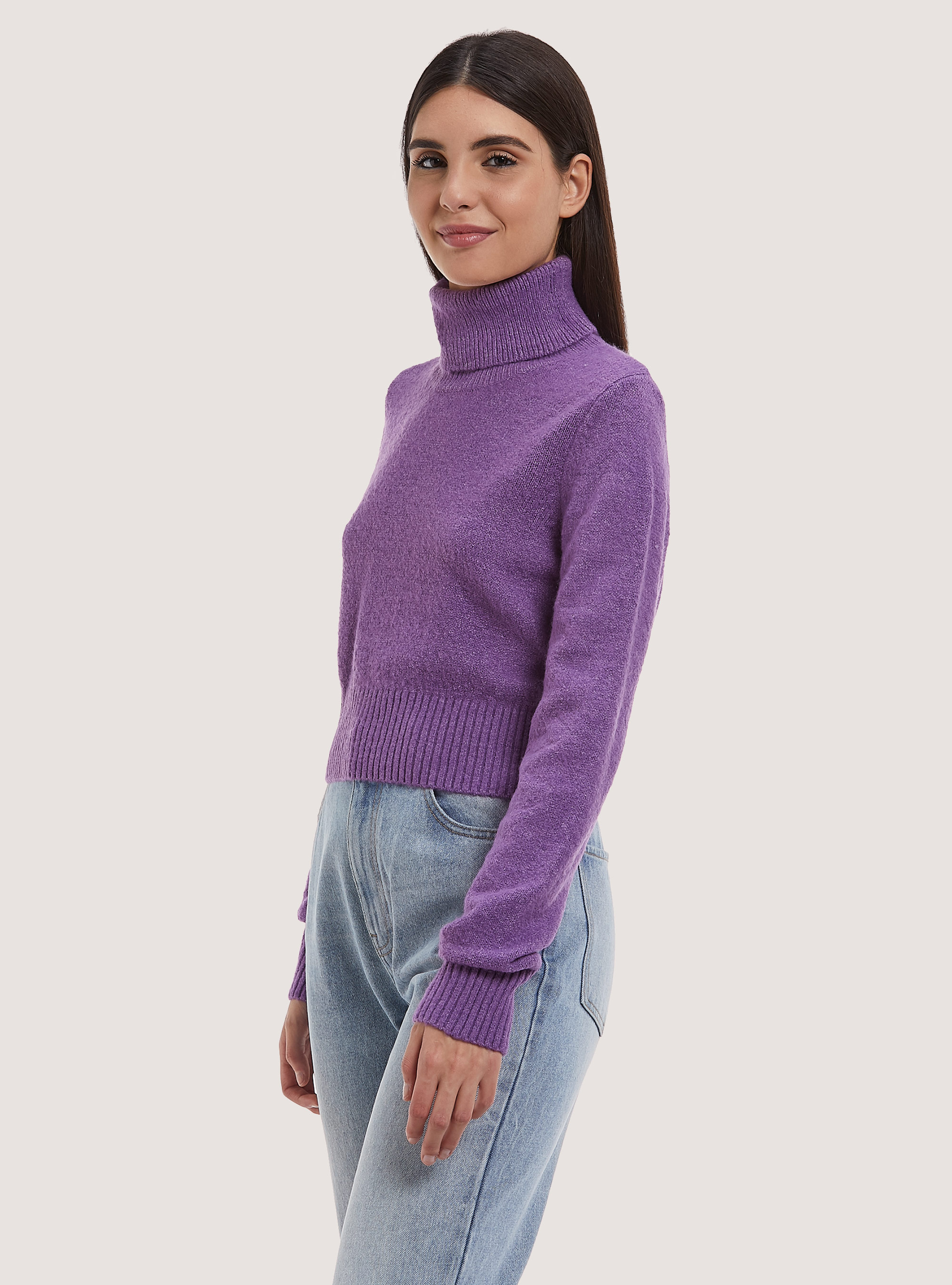 Pullover morbido cropped a collo alto, VI3 VIOLET LIGHT