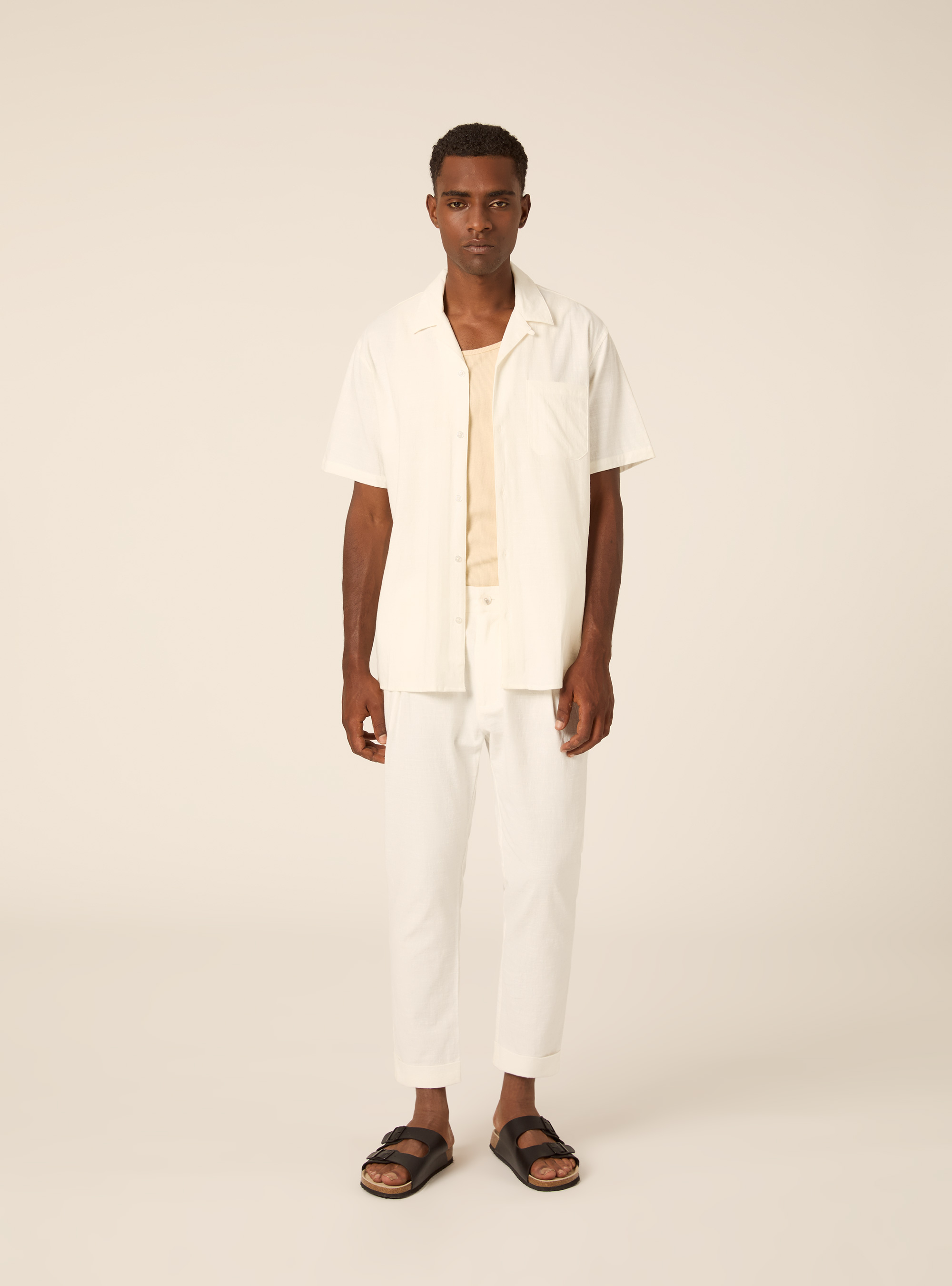Pantalone con elastico in vita in misto lino, WH1 OFF WHITE