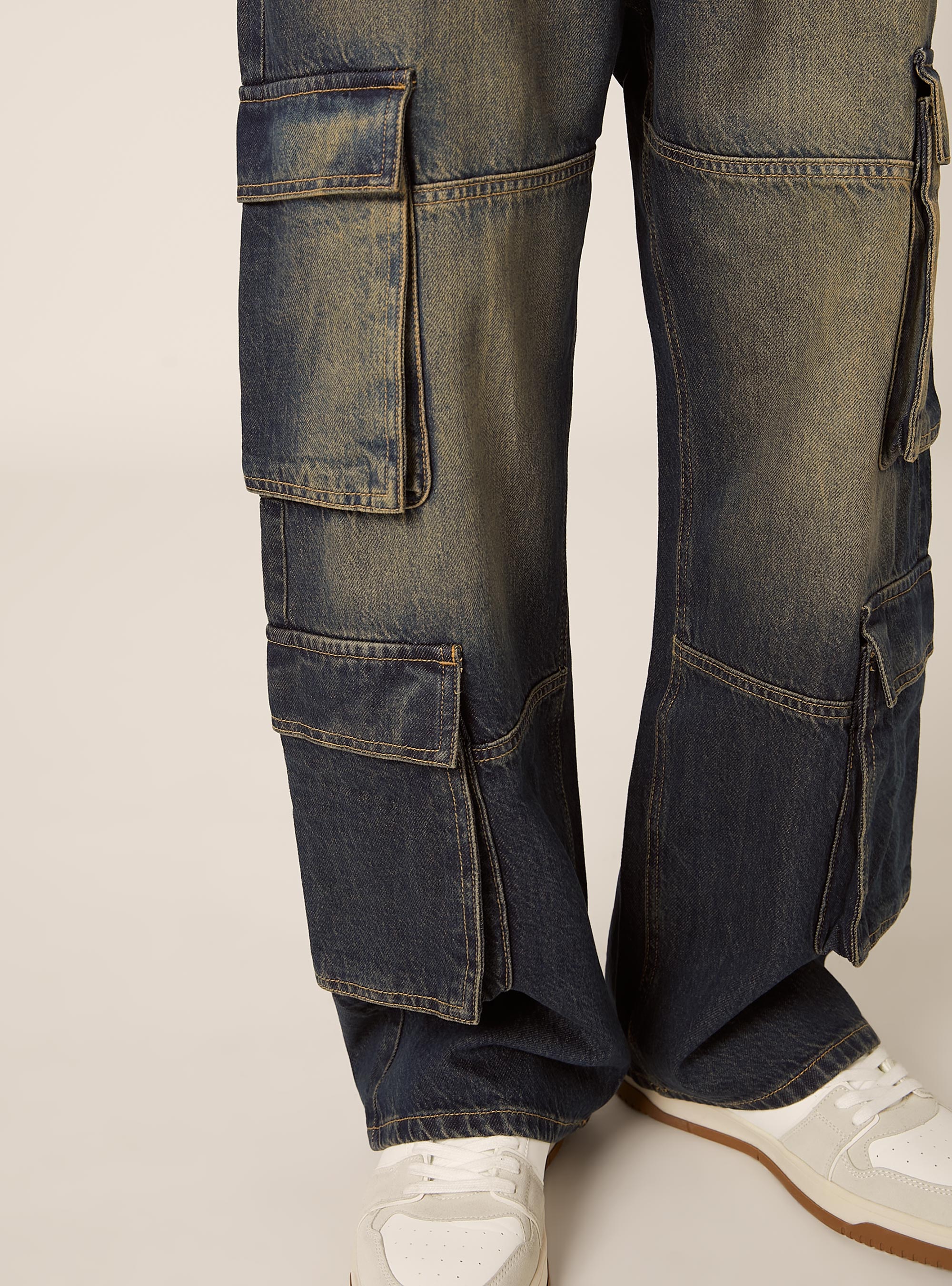 Jeans cargo, D100 BLUE DARK OVERDYE