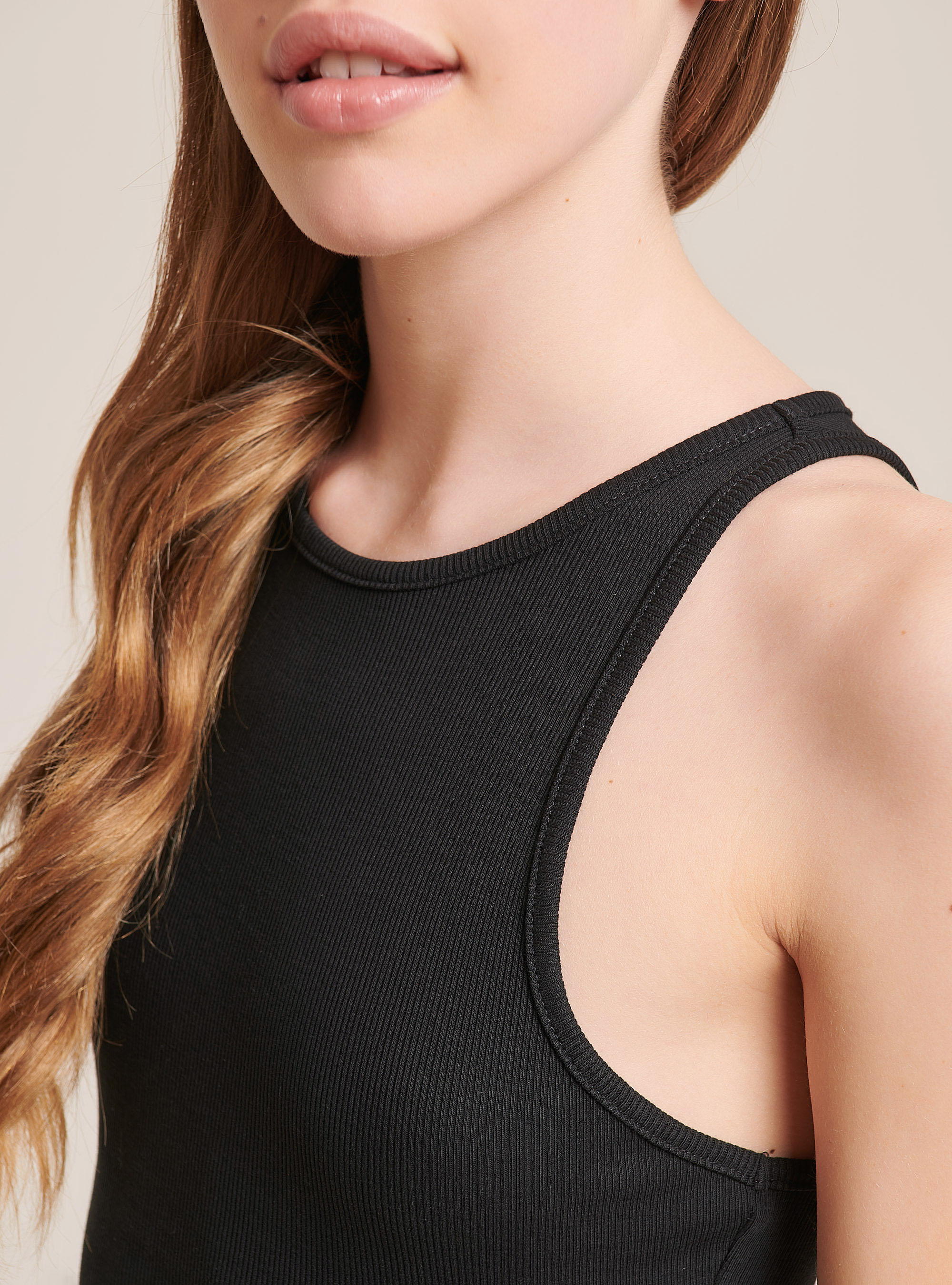 Elastic ribbed crop top in cotton, BLACK