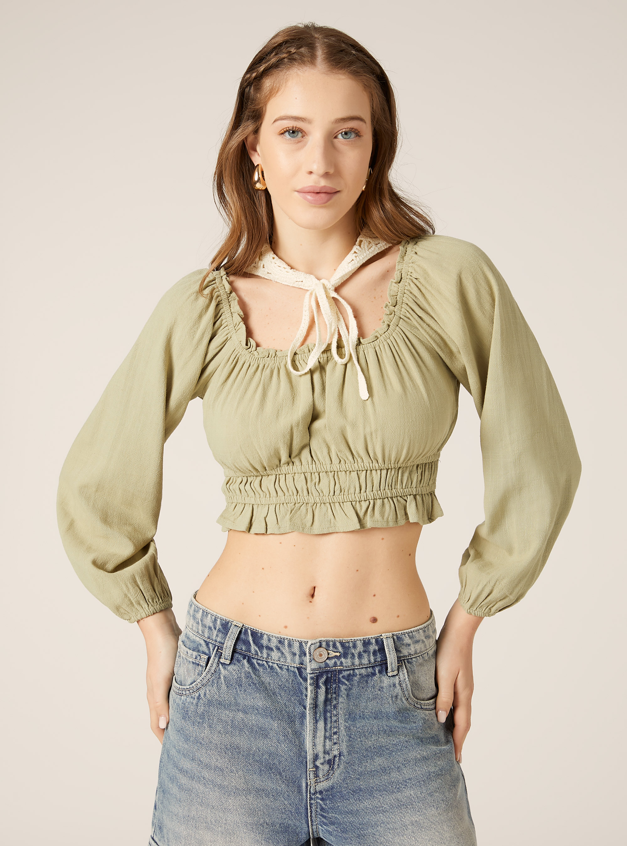 Linen blend boho blouse, KY3 KAKY LIGHT