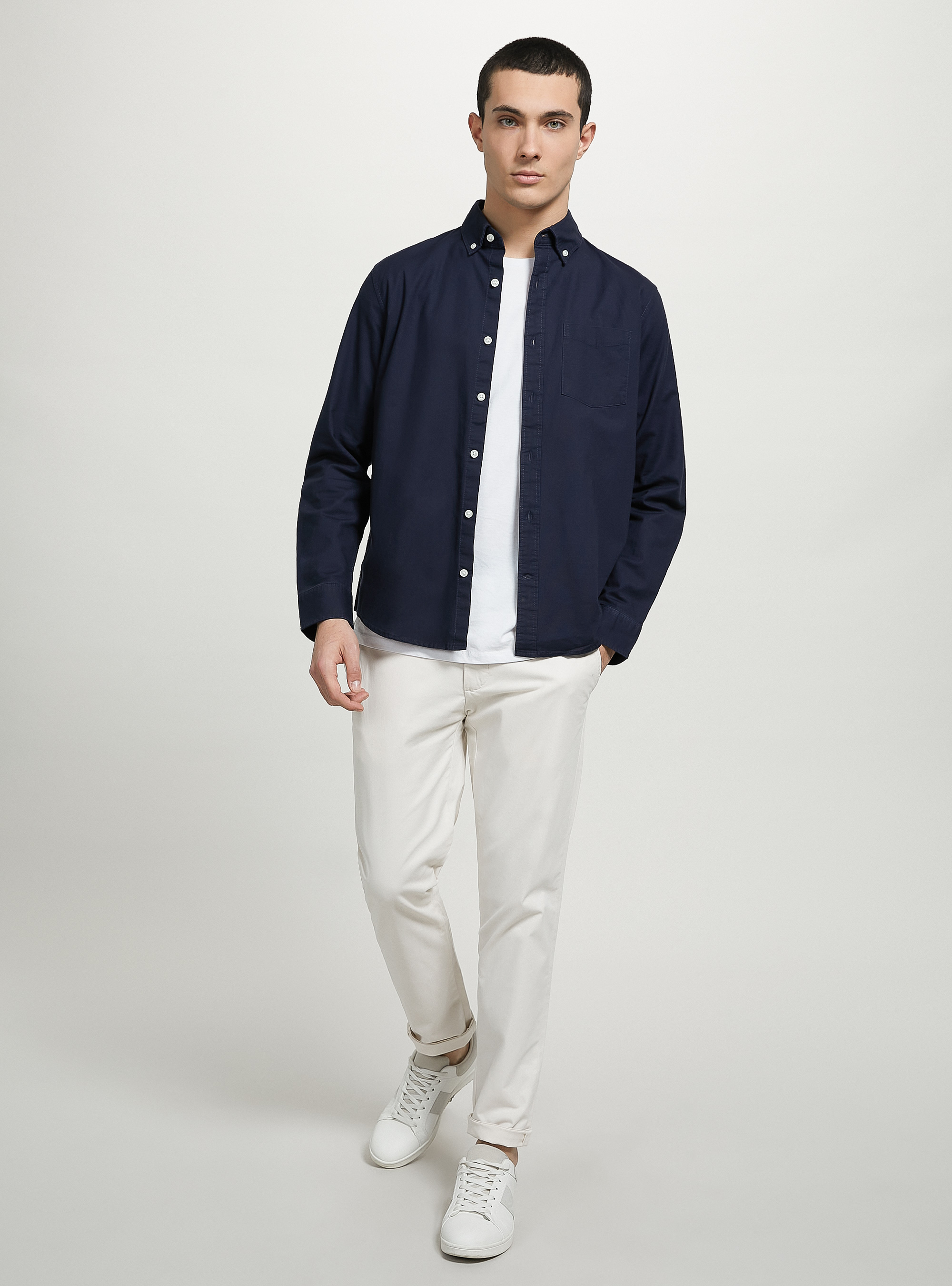 Plain-coloured cotton shirt, NA1 NAVY DARK