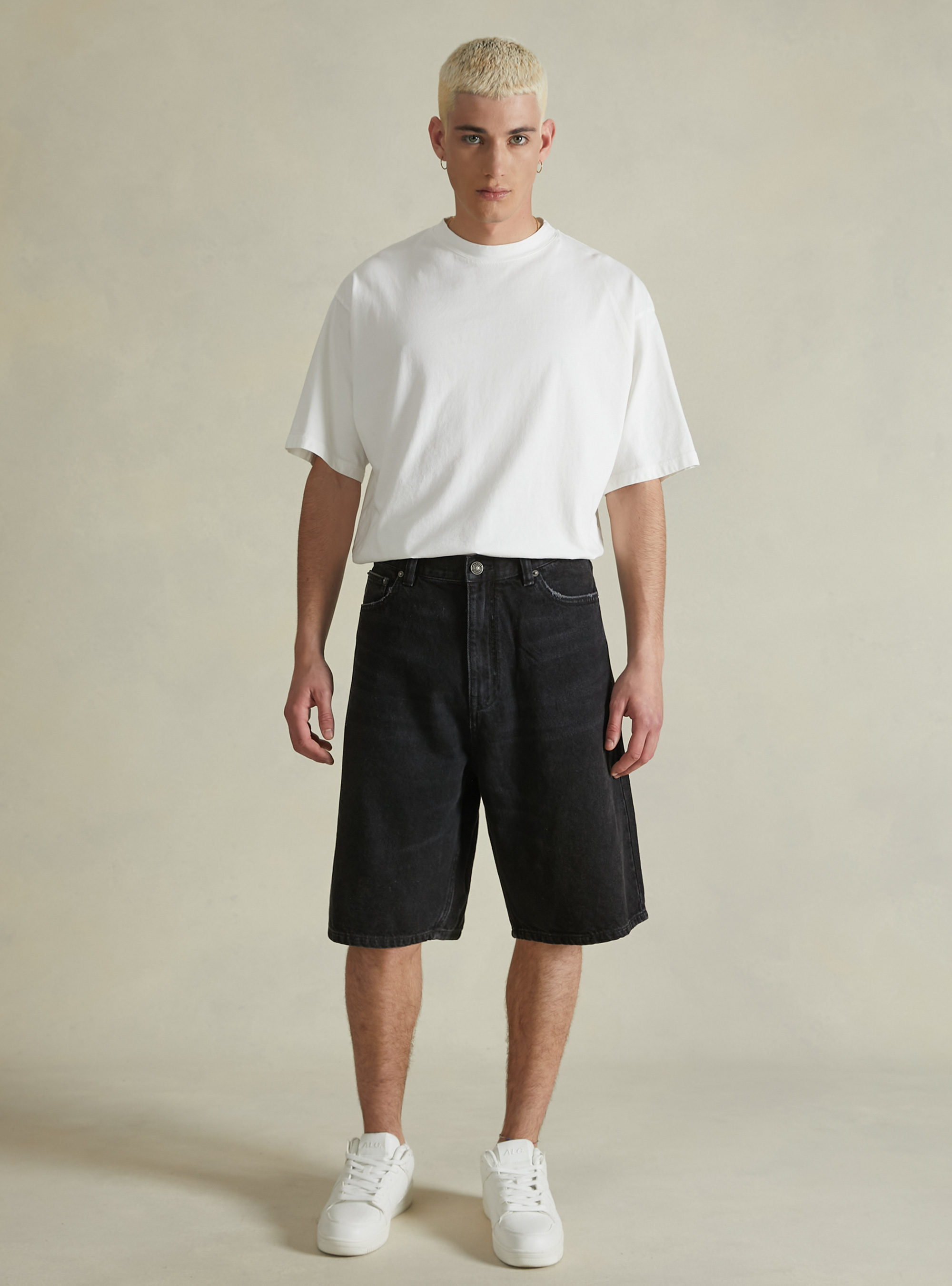 Bermuda loose fit en denim, D000 BLACK