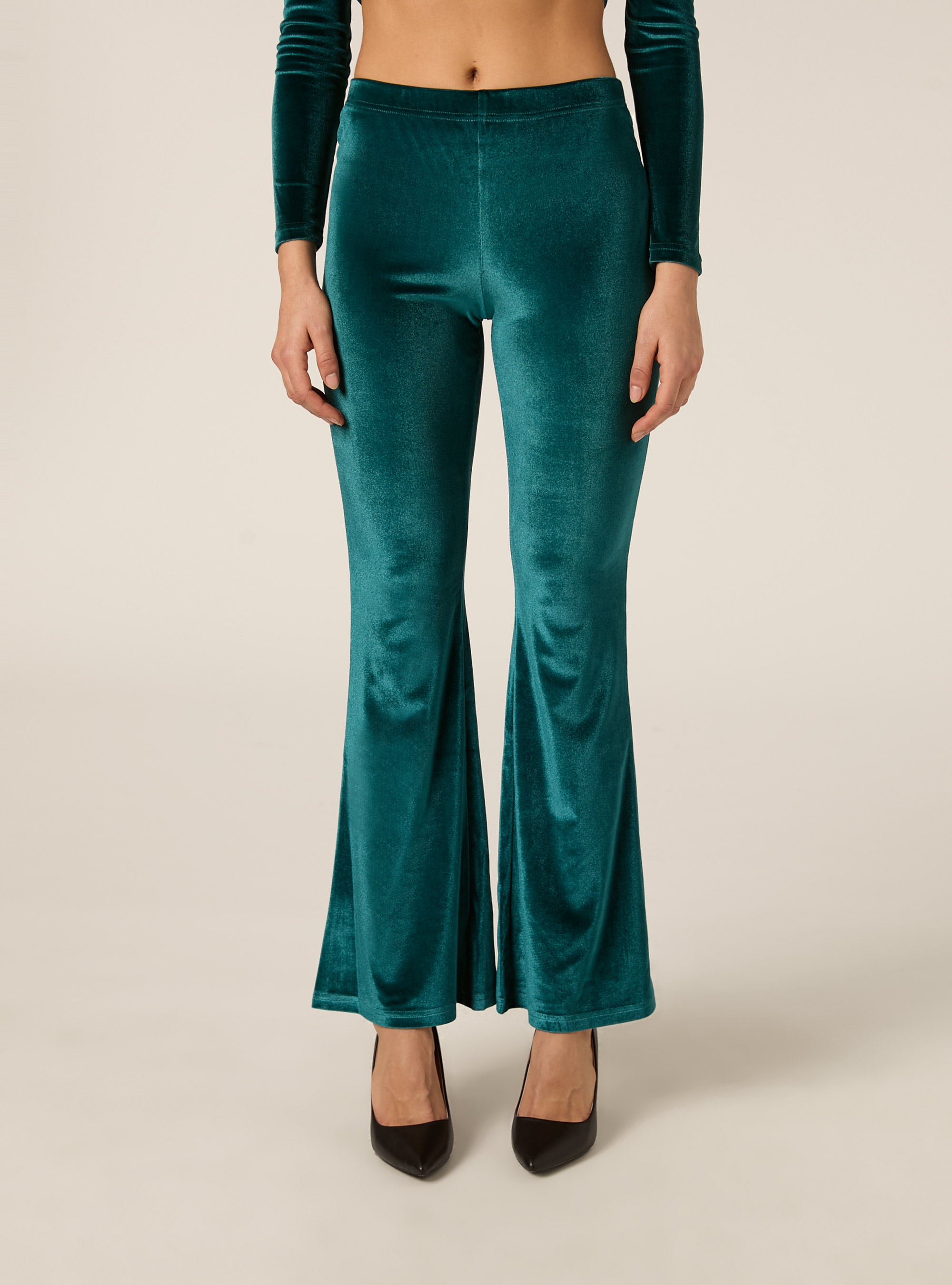Pantaloni flare in velluto, GN1 GREEN DARK