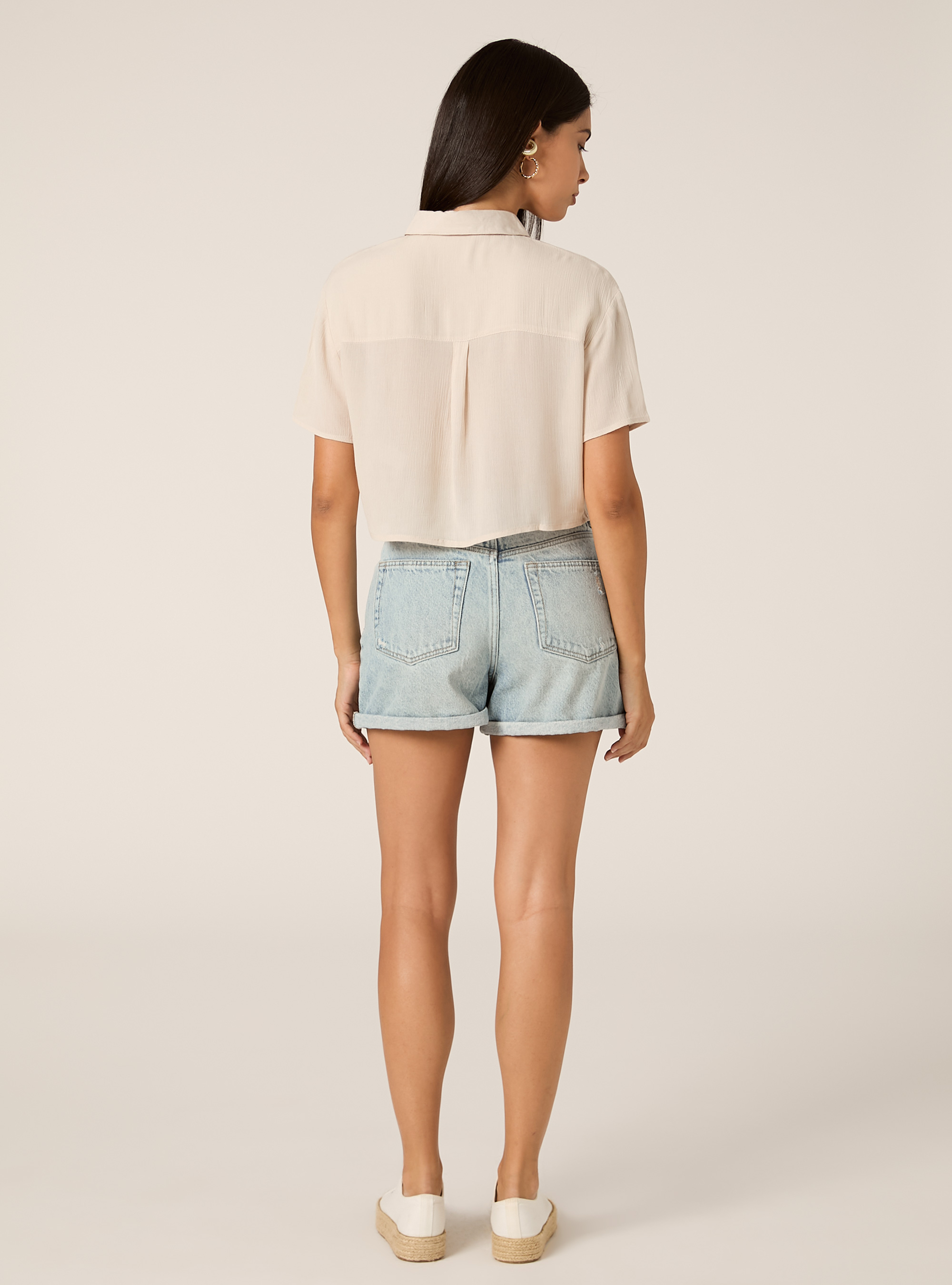 Cropped crepe shirt, BG3 BEIGE LIGHT