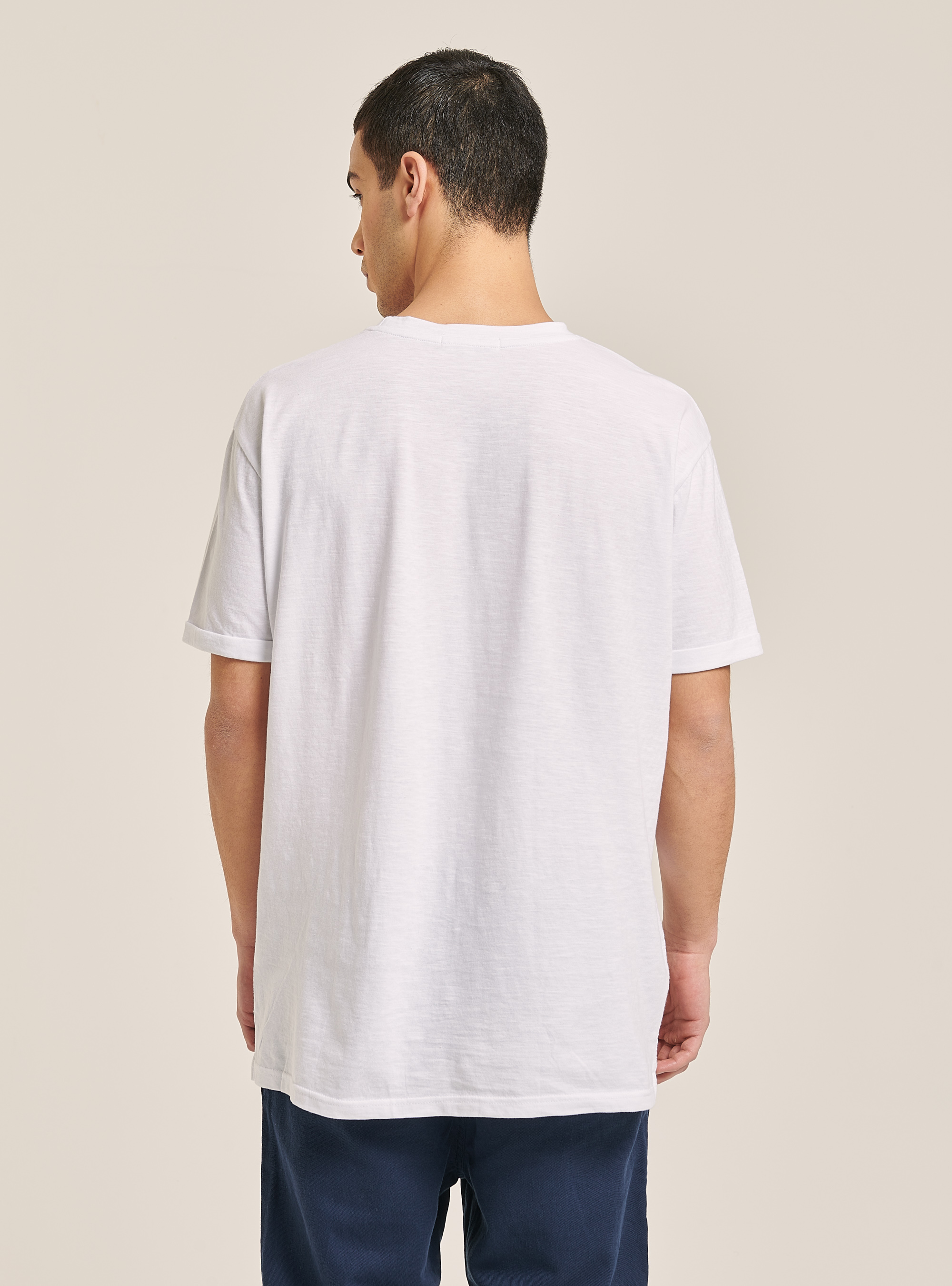 Maglietta in misto lino con taschino, BIANCO