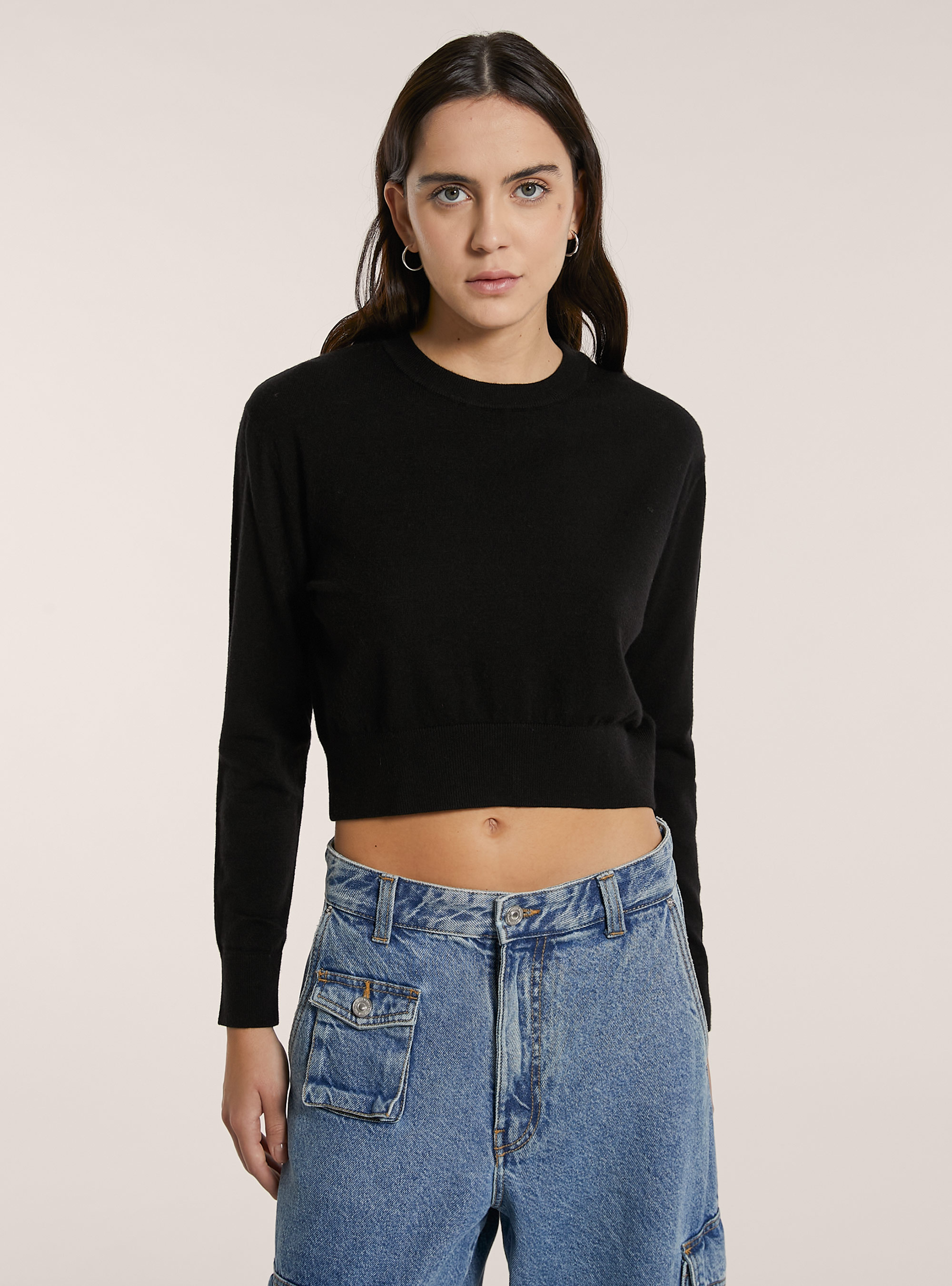 Pull à col rond coupe boxy, BK1 BLACK