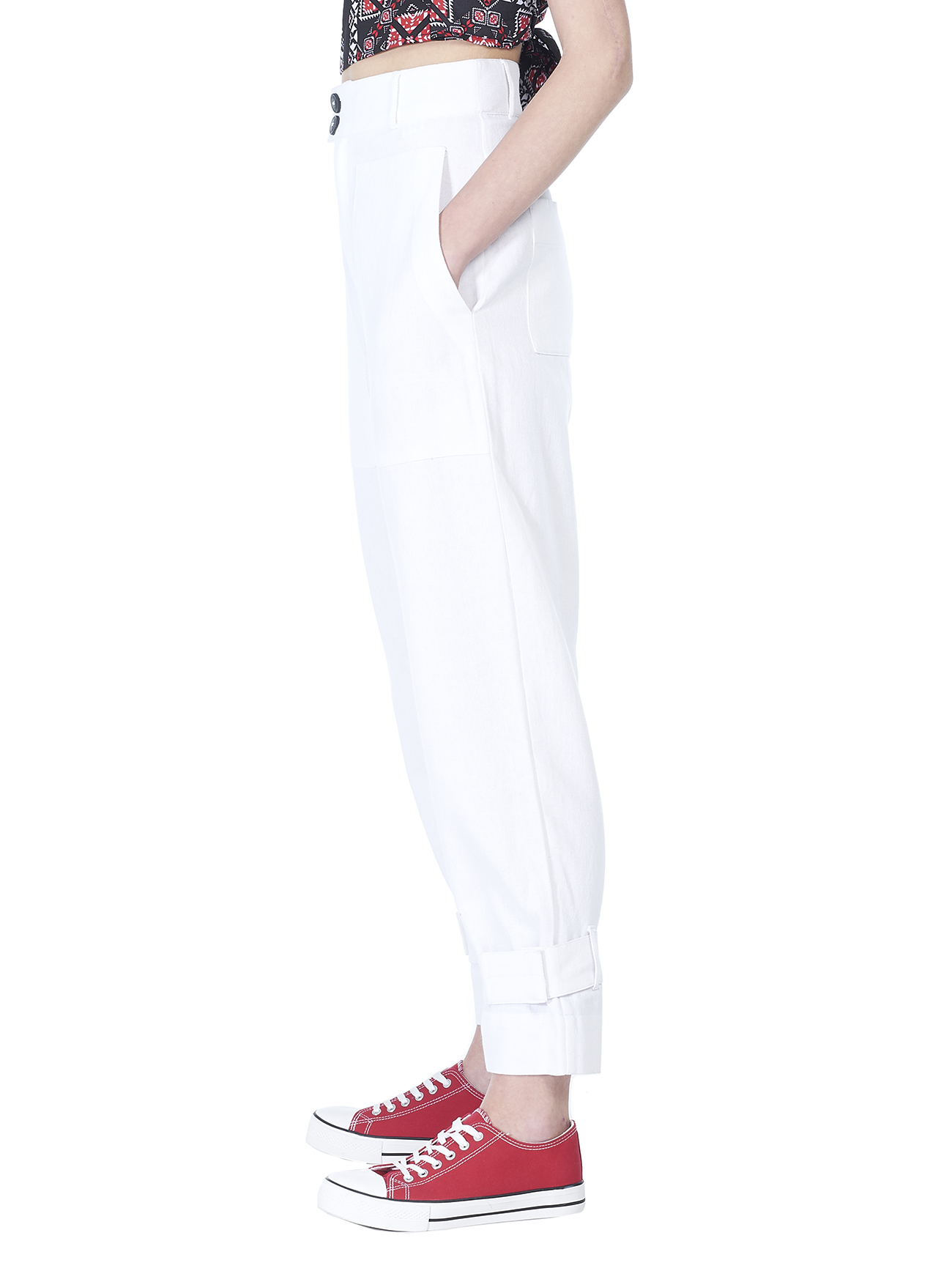 Pantaloni utility con tasconi a vita alta, WHITE