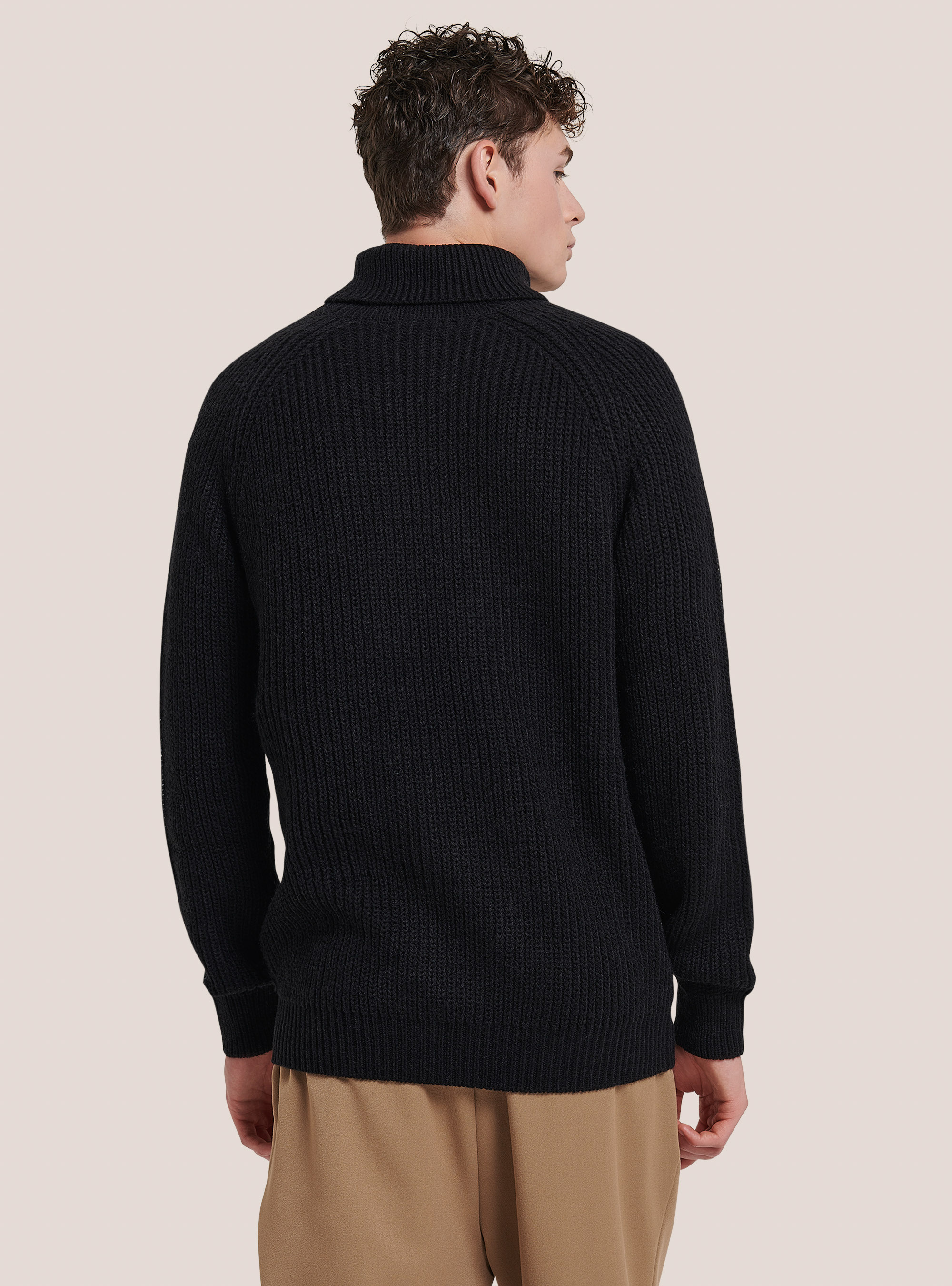 Pullover caldo collo alto a coste inglesi, BK1 BLACK