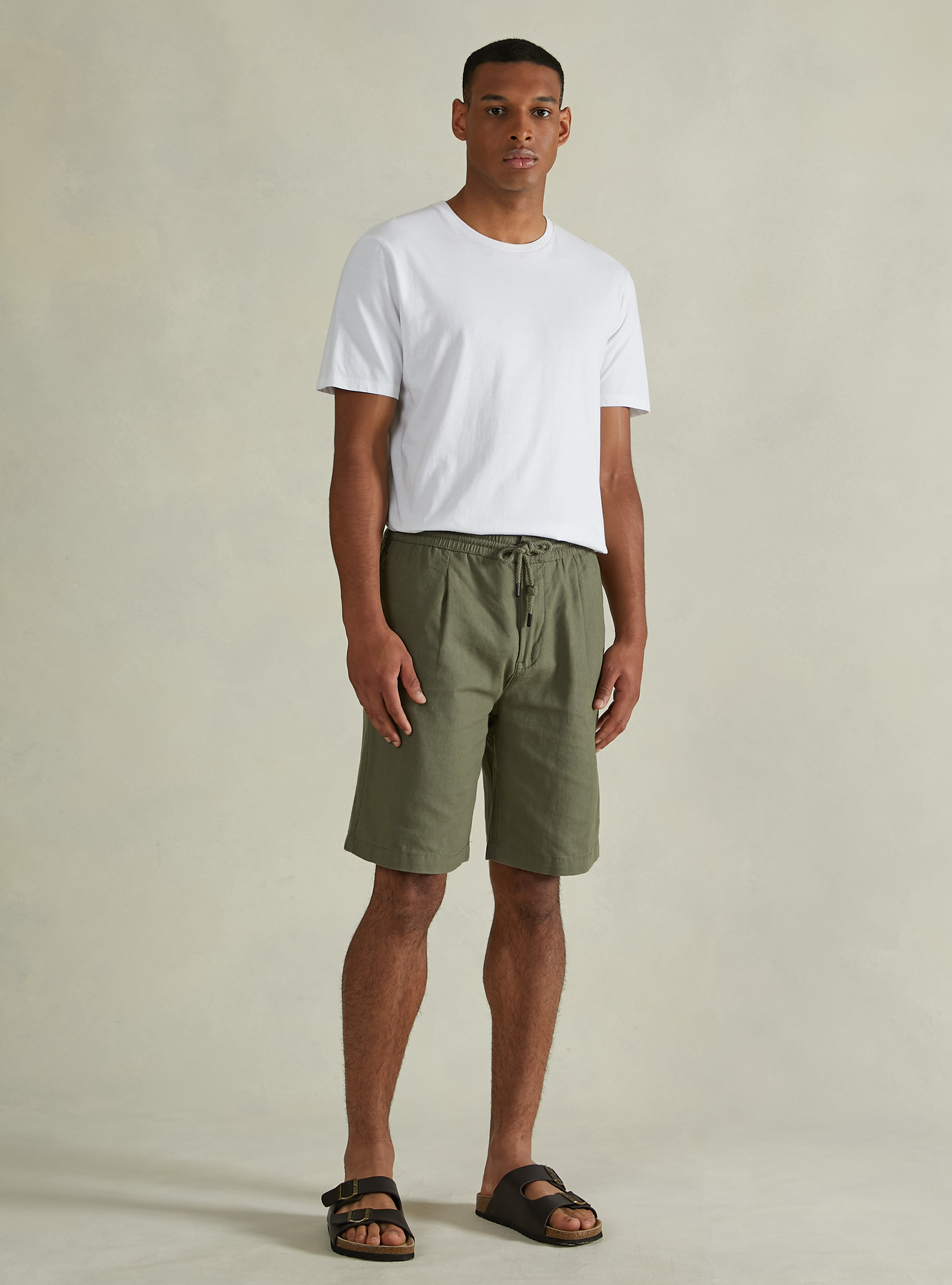 Linen Bermuda Shorts with Drawstring, KY2 KAKY MEDIUM