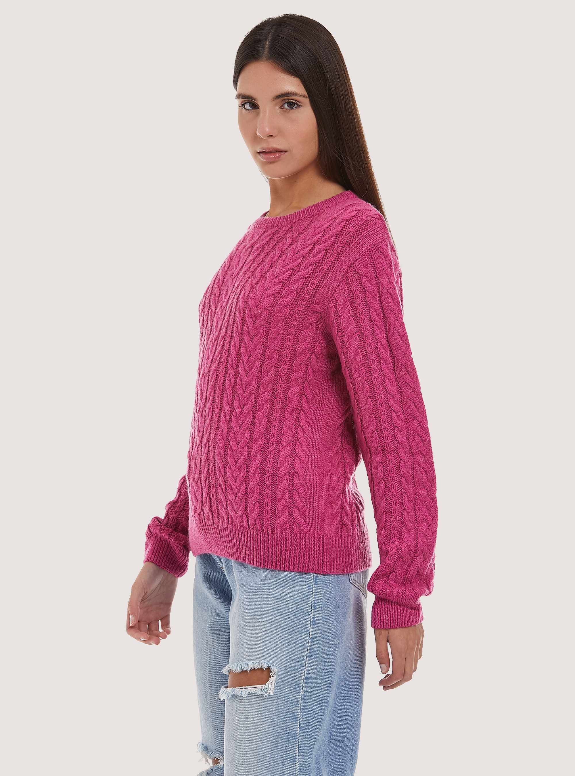 Pullover con trecce, MFX3 FUXIA MEL LIGHT