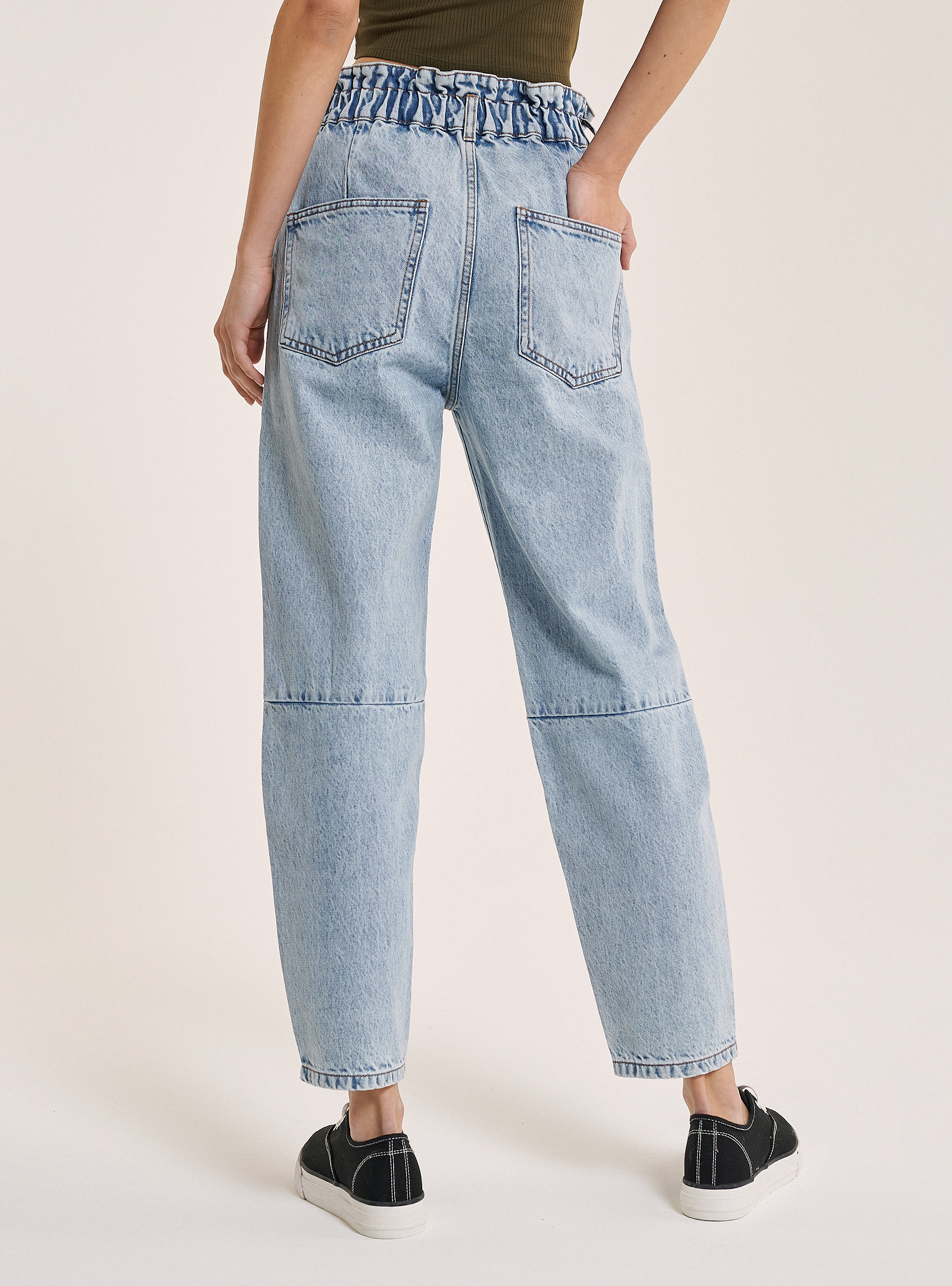 Jeans ballon fit con elastico in vita, BLU