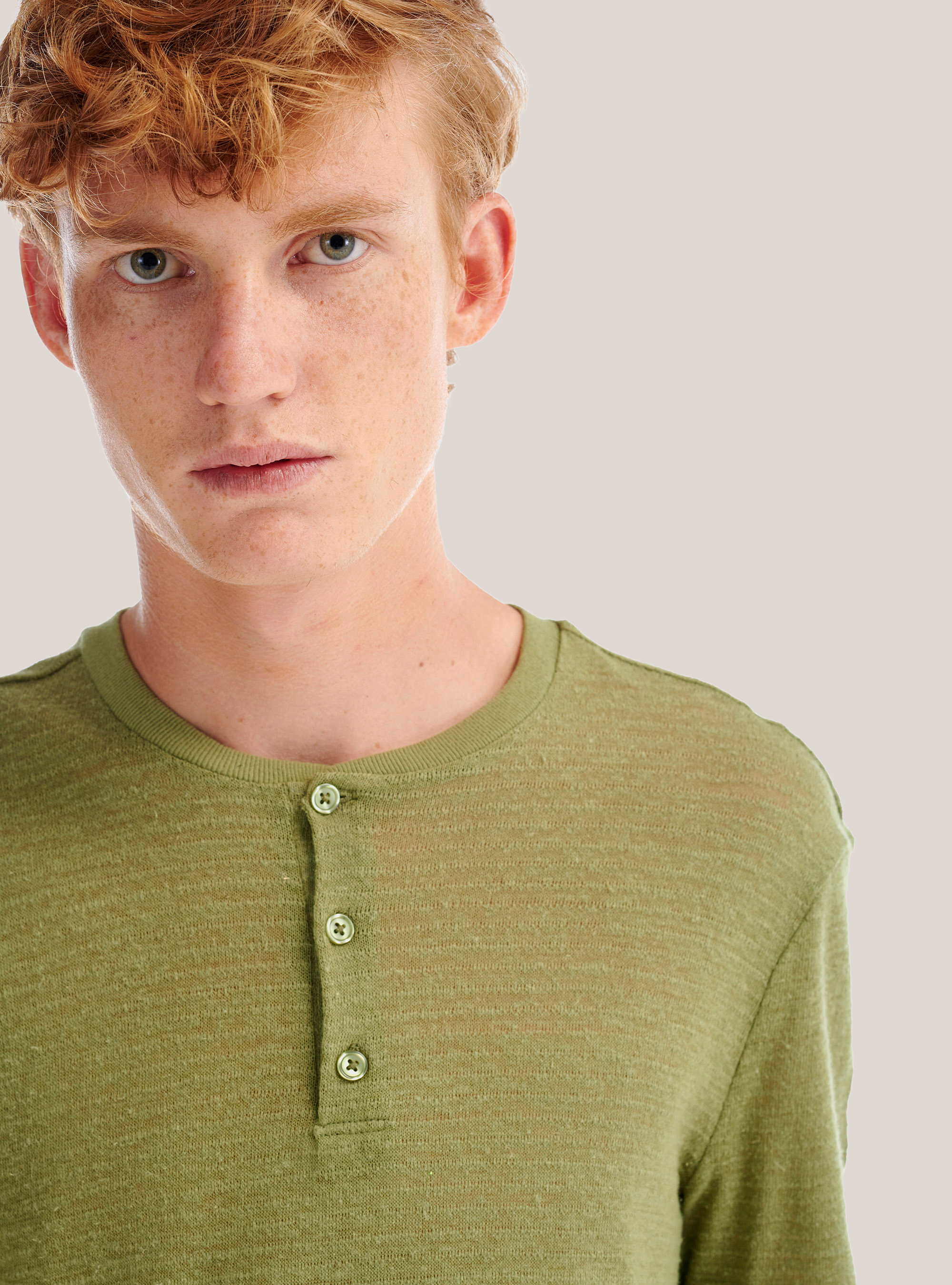 Maglietta serafino in misto lino, C0606 KAKY