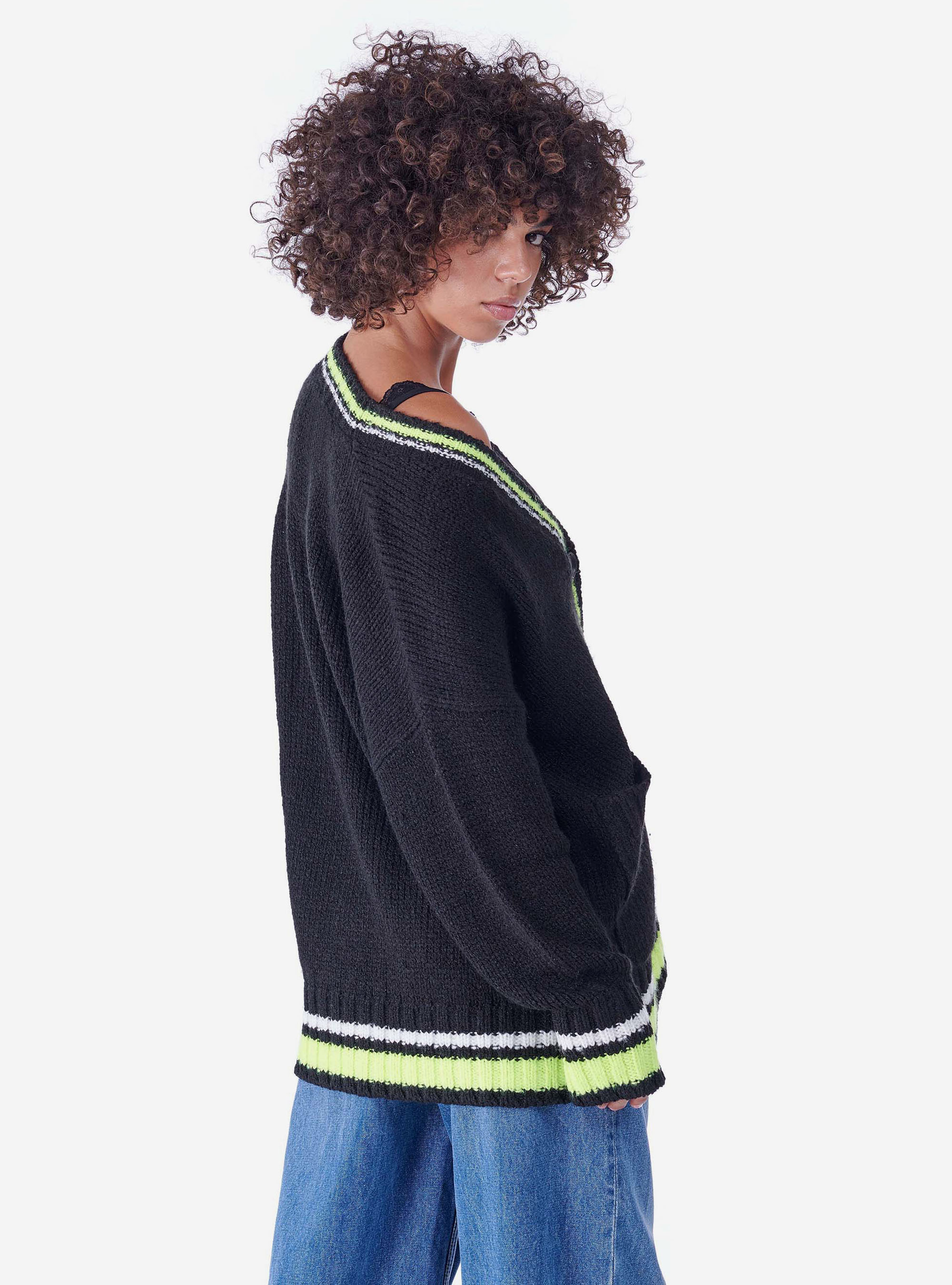 CARDIGAN WITH FLUO DETAILS, BLACK