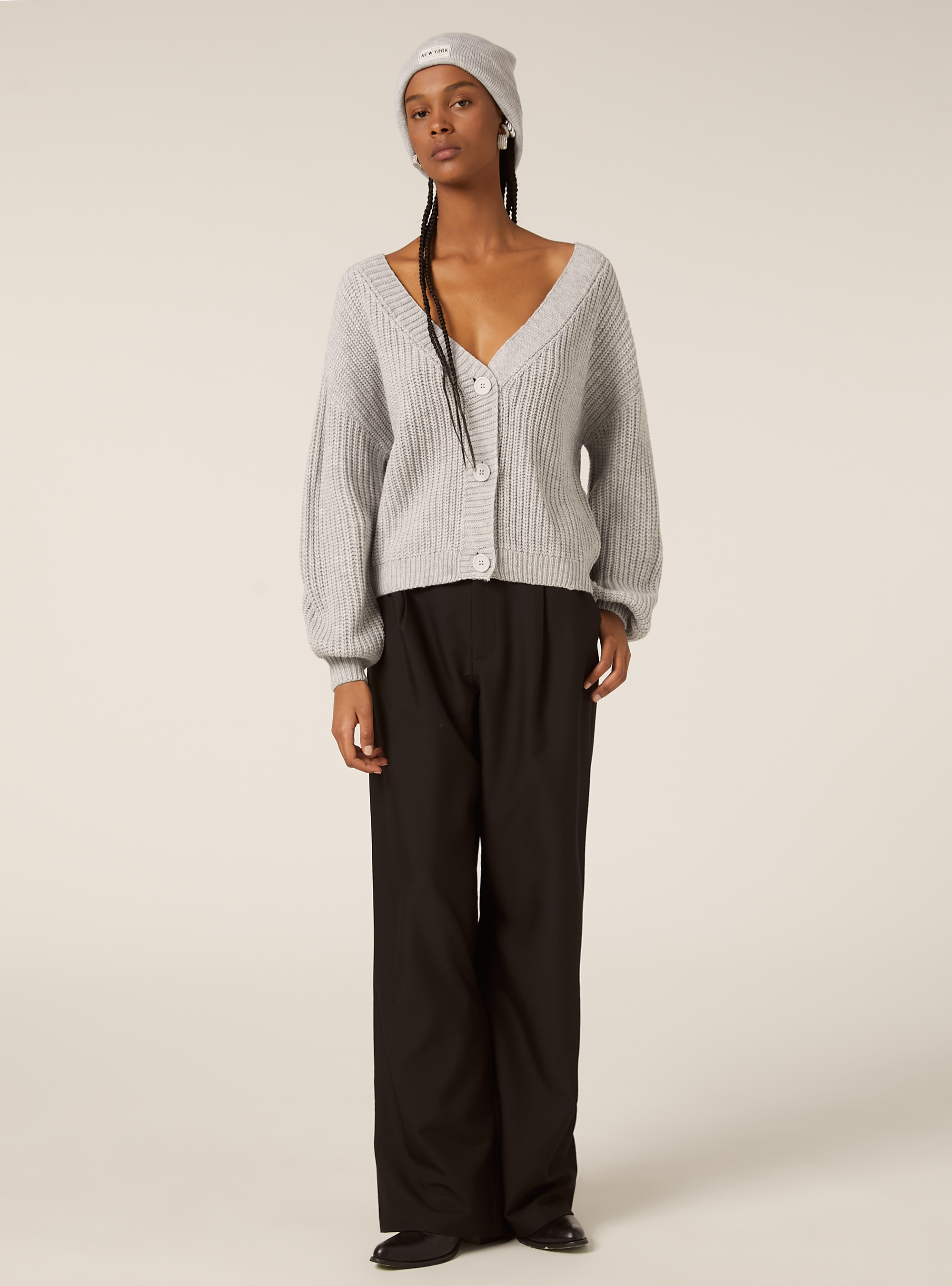 Knitted cardigan with V-neck, MGY2 GREY MEL MEDIUM