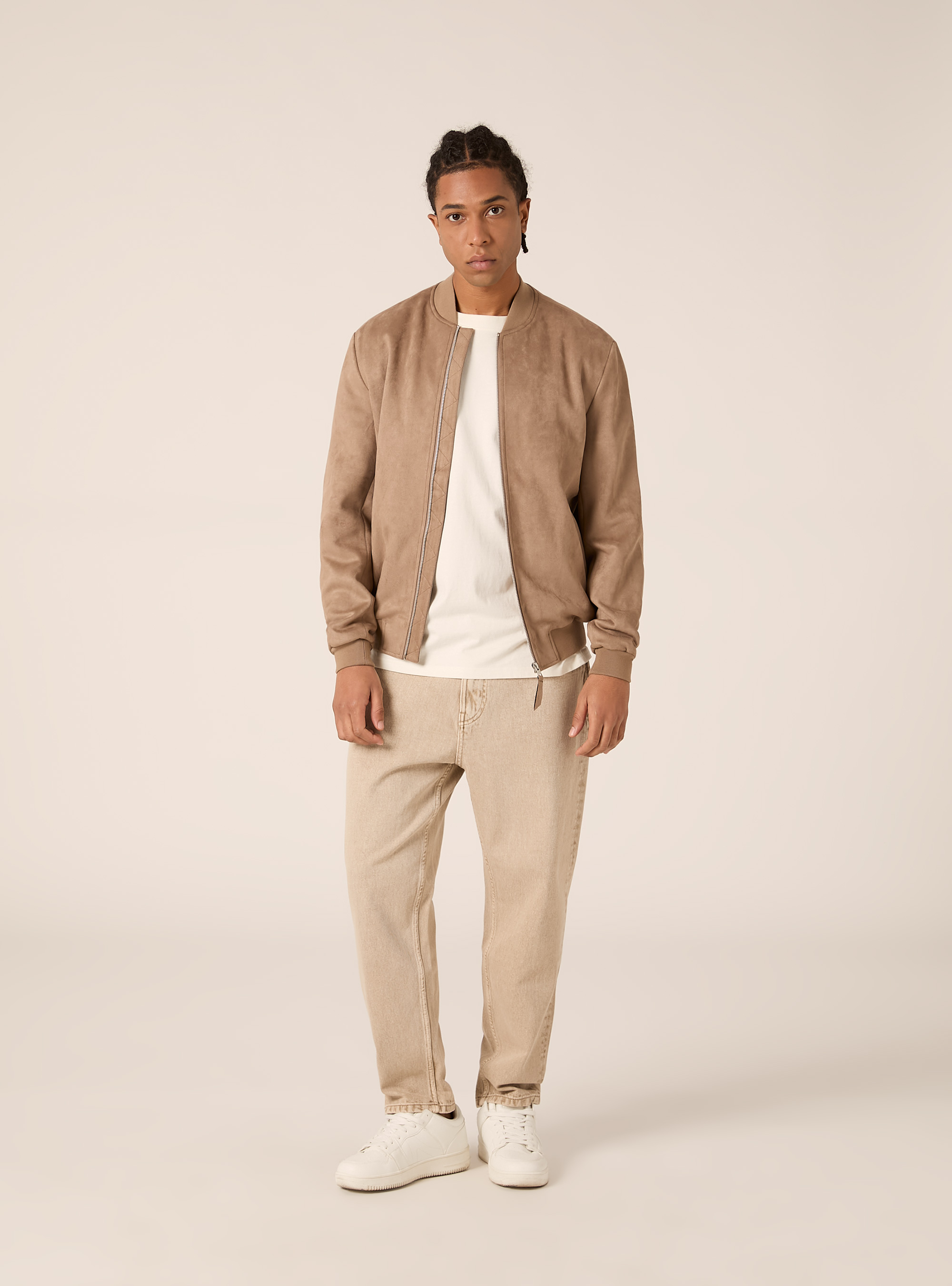 Suede-effect bomber jacket, BR2 BROWN MEDIUM