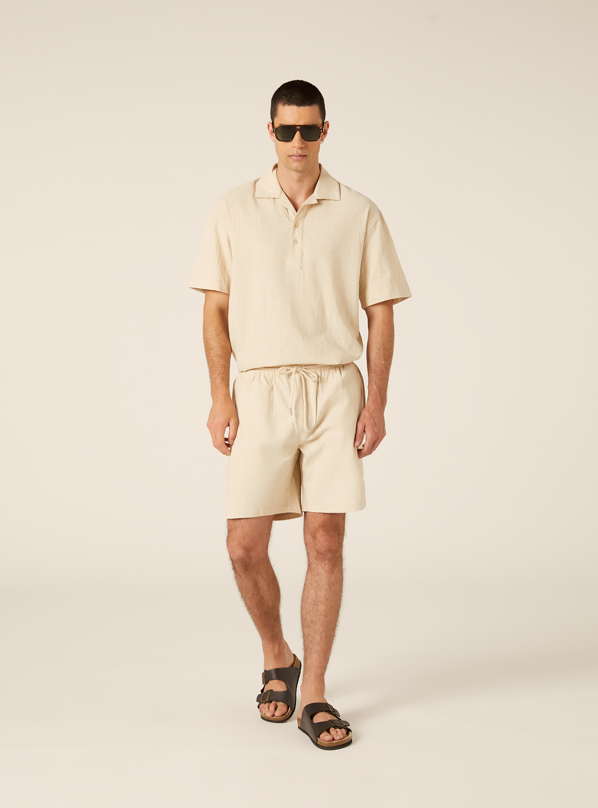 Bermuda in misto lino con laccio in vita, MBG2 BEIGE MEL MED