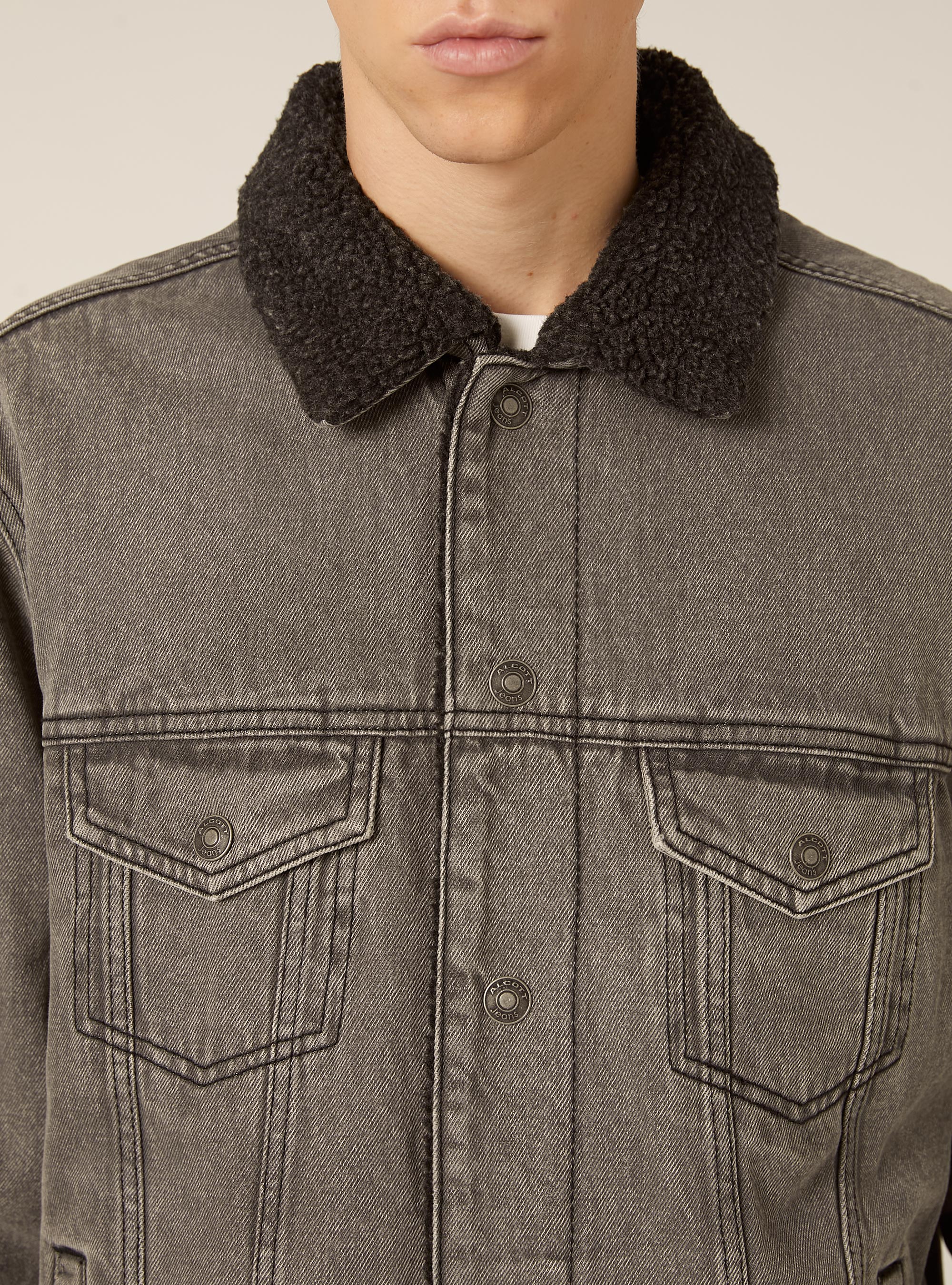 Giubbotto denim con agnellato, D00G GREY