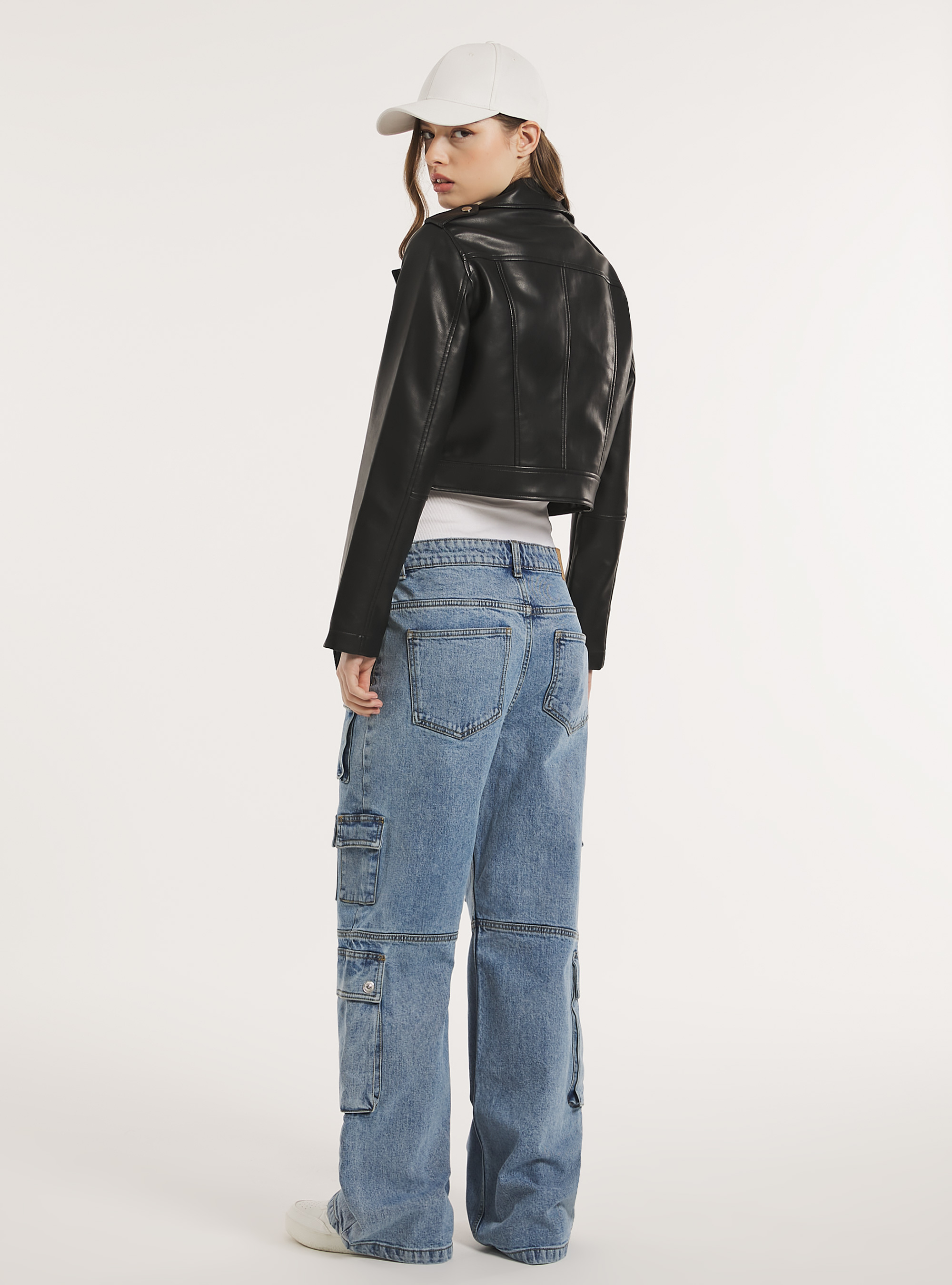 Leather-effect biker jacket, BK1 BLACK