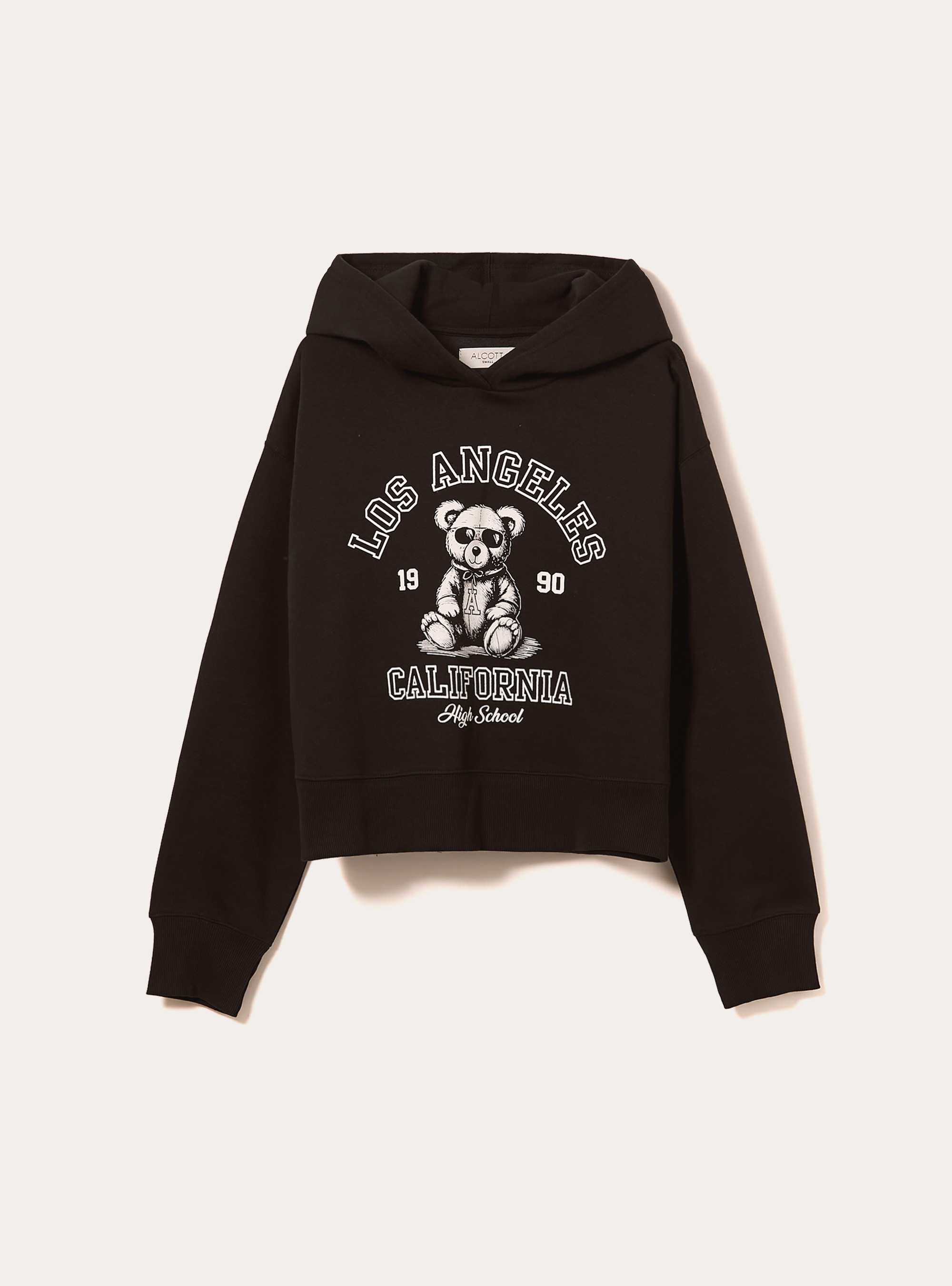 Felpa boxy cappuccio con stampa teddy, BK1 BLACK