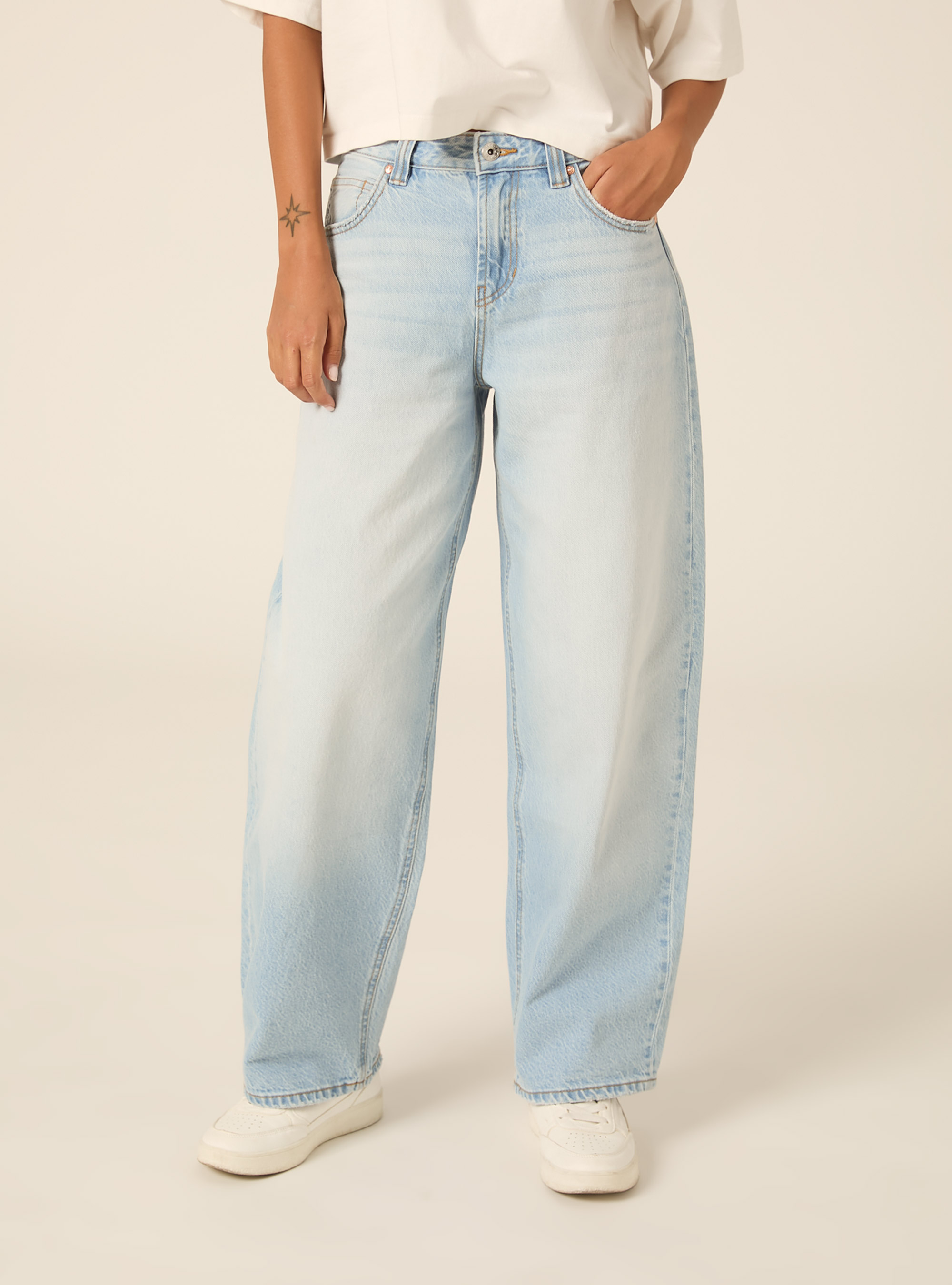 Jean coupe barrel taille haute, D006 AZURE