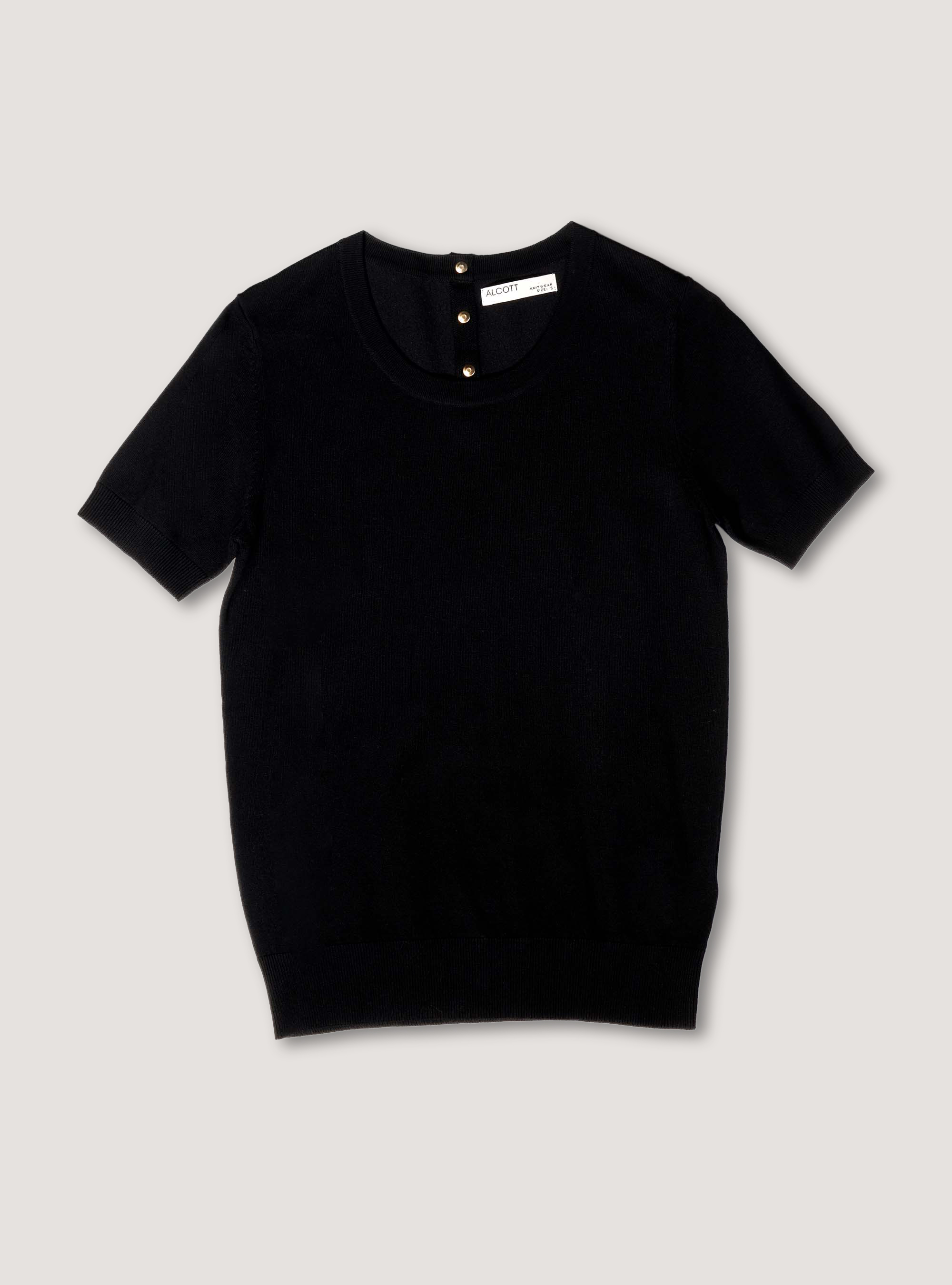 Strech-Fit-Pullover mit halblangen Ärmeln und Knöpfen auf der Rückseite, C101 BLACK