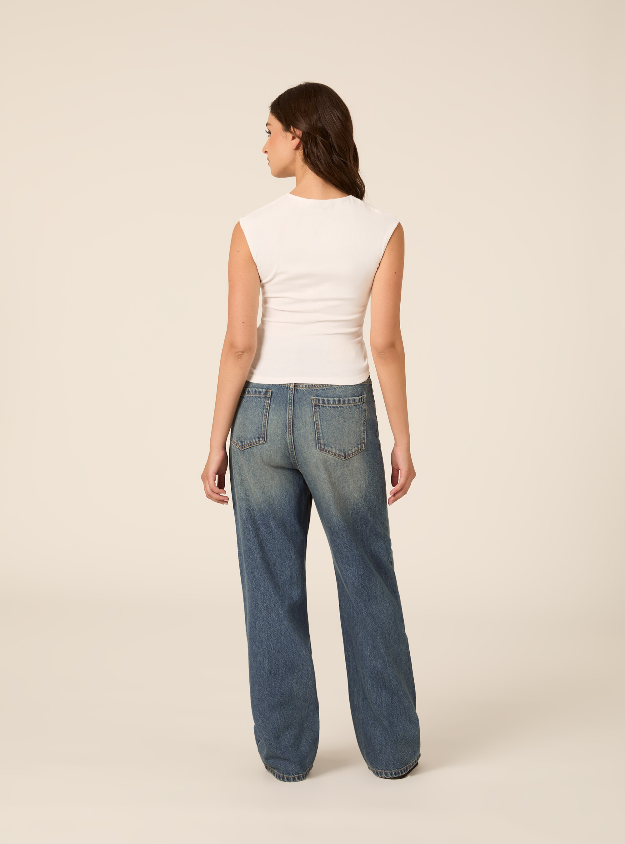 T-shirt basic con arriccio, WH3 WHITE
