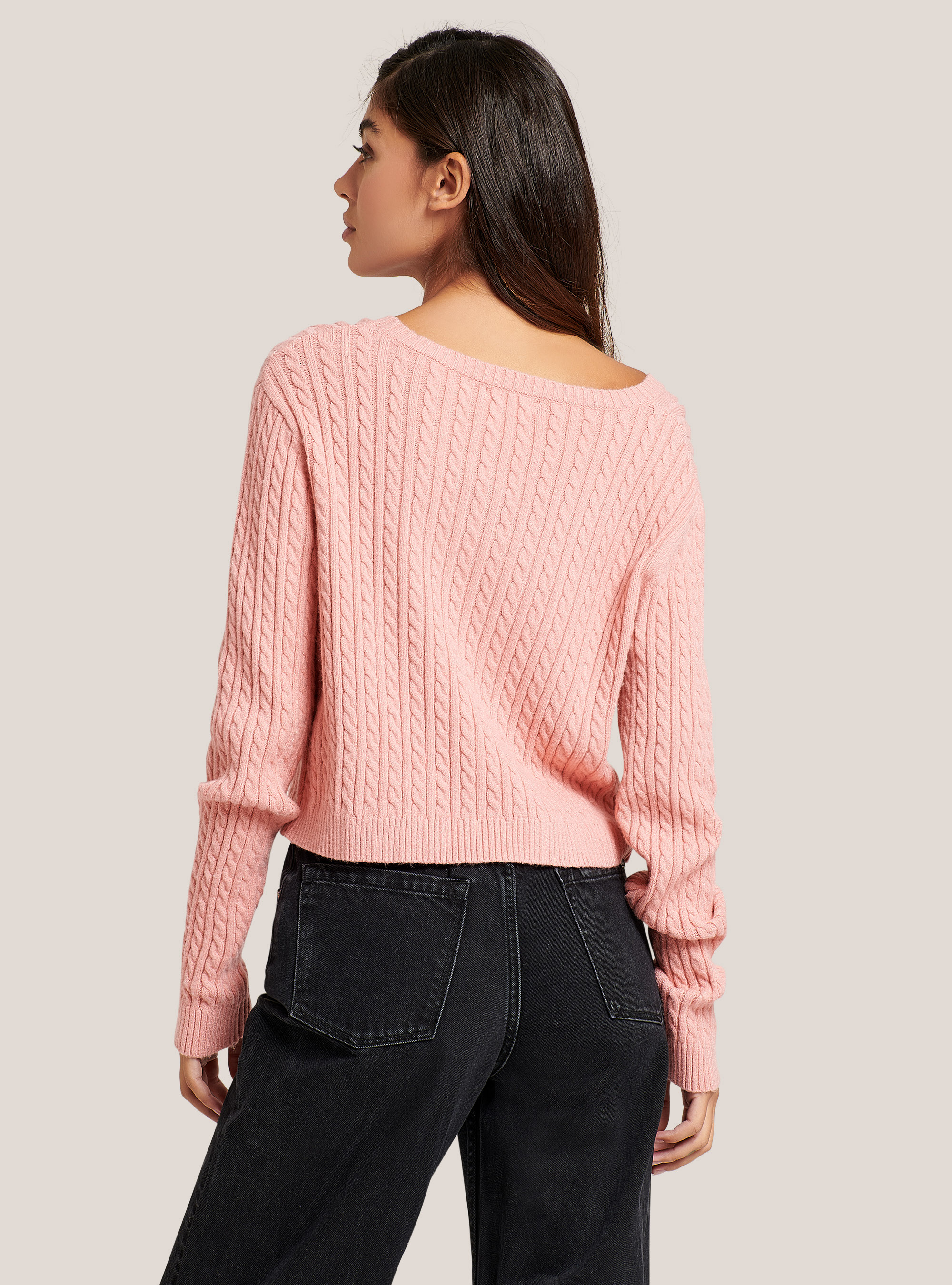 Pullover cropped con trecce soft touch, ROSA