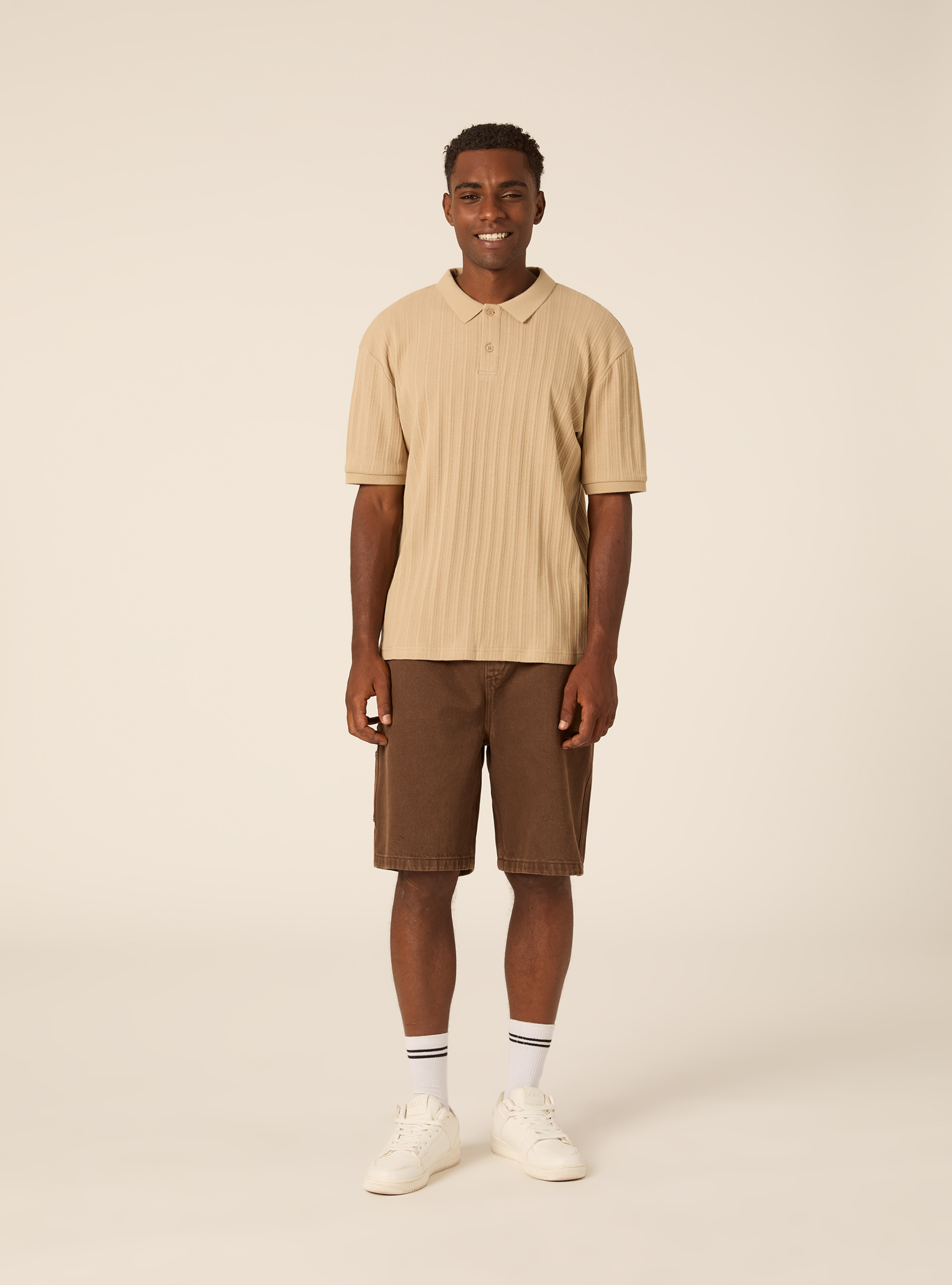 Polo en Jersey Structur&eacute; Coupe Regular Fit, BG2 BEIGE MEDIUM