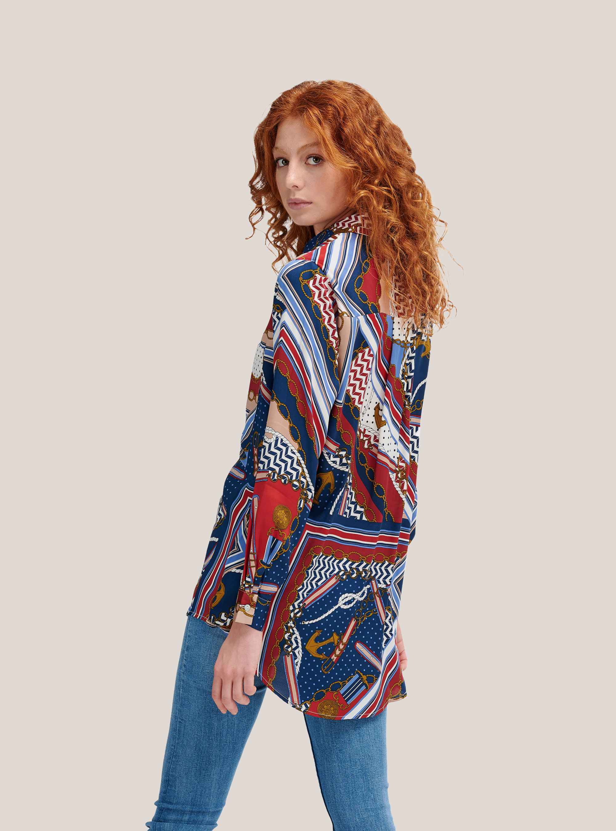 Camicia long fit stampata, MULTICOLORE