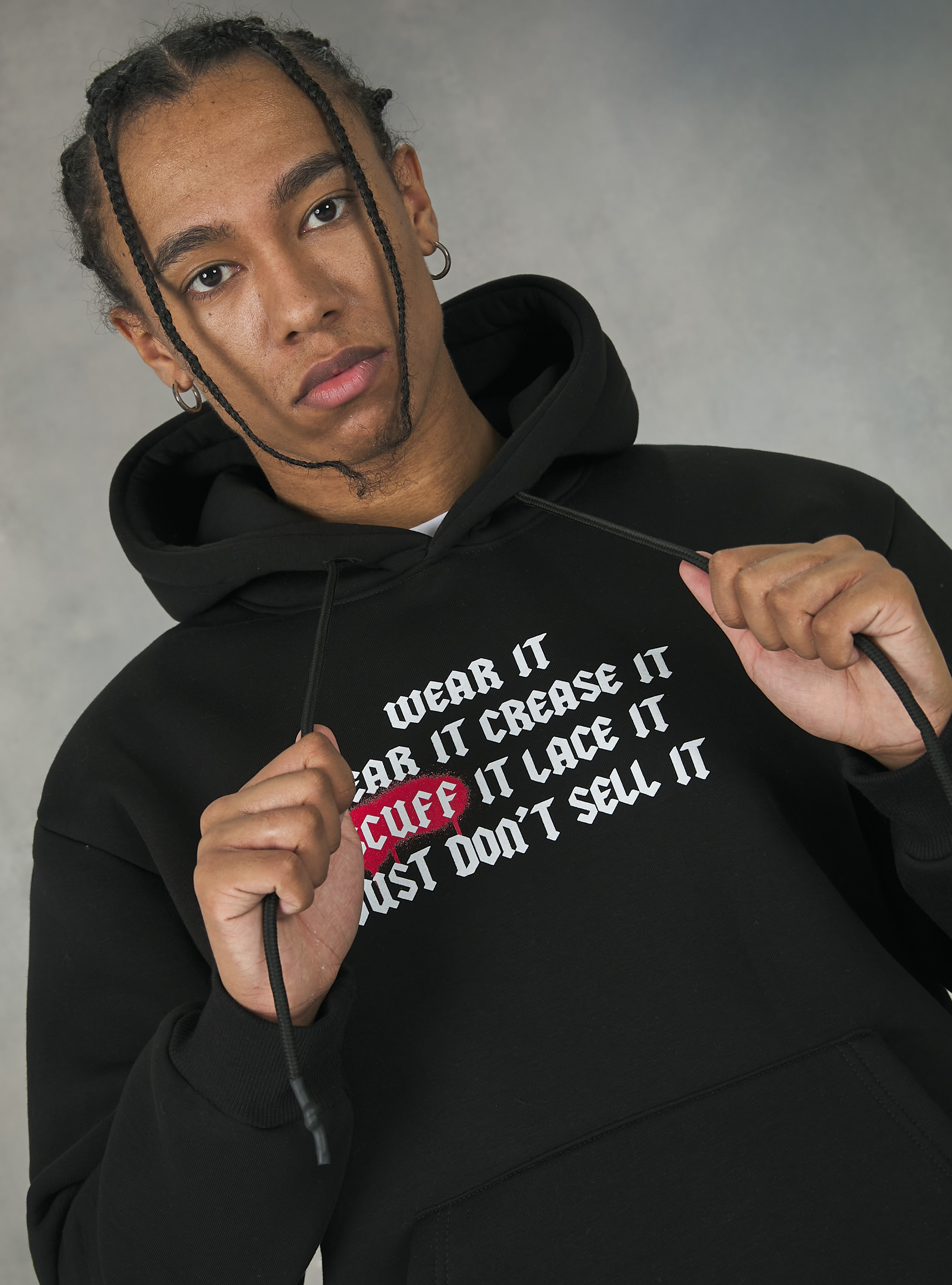 Hoodie with print, BK1 BLACK