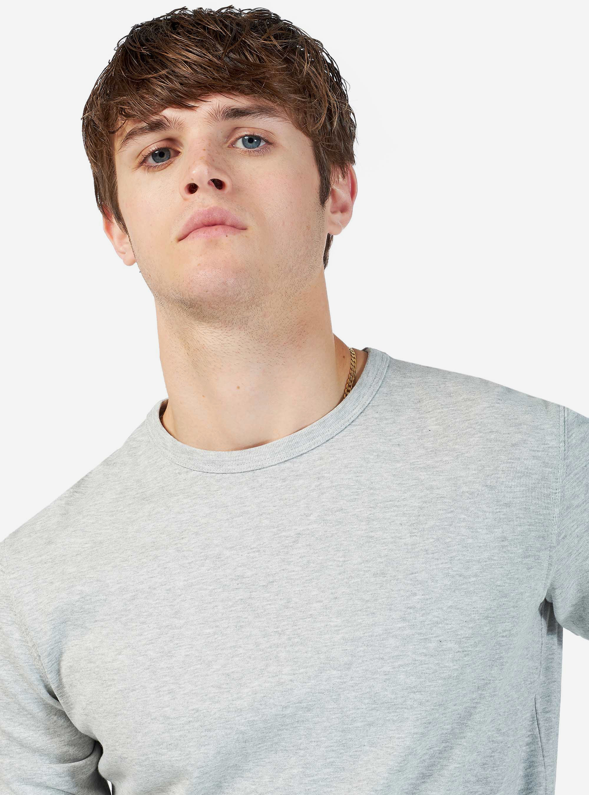 BASIC T-SHIRT LONG SLEEVE, LIGHT GREY MELANGE