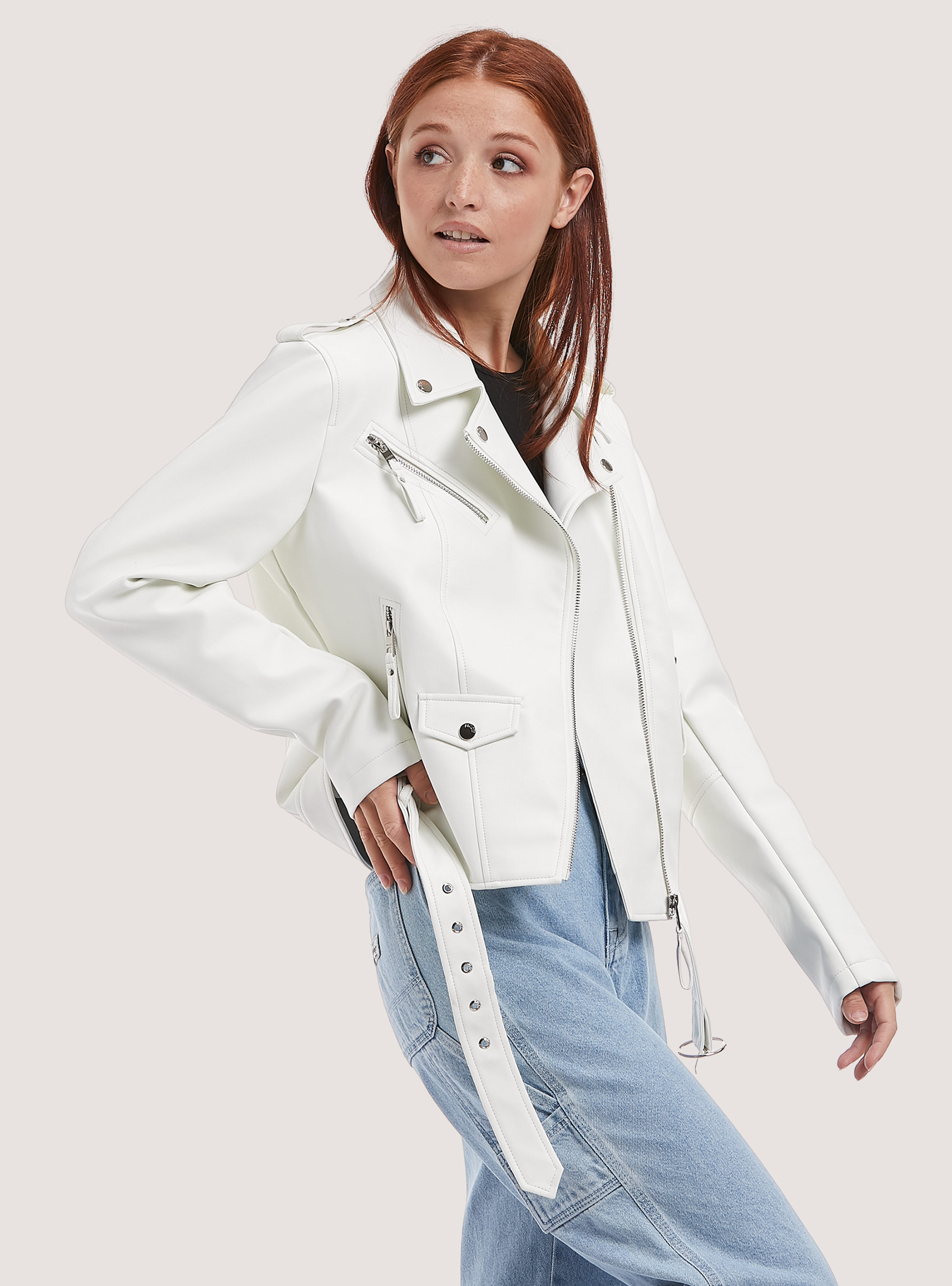 Eco leather jacket, C0020 OFF WHITE